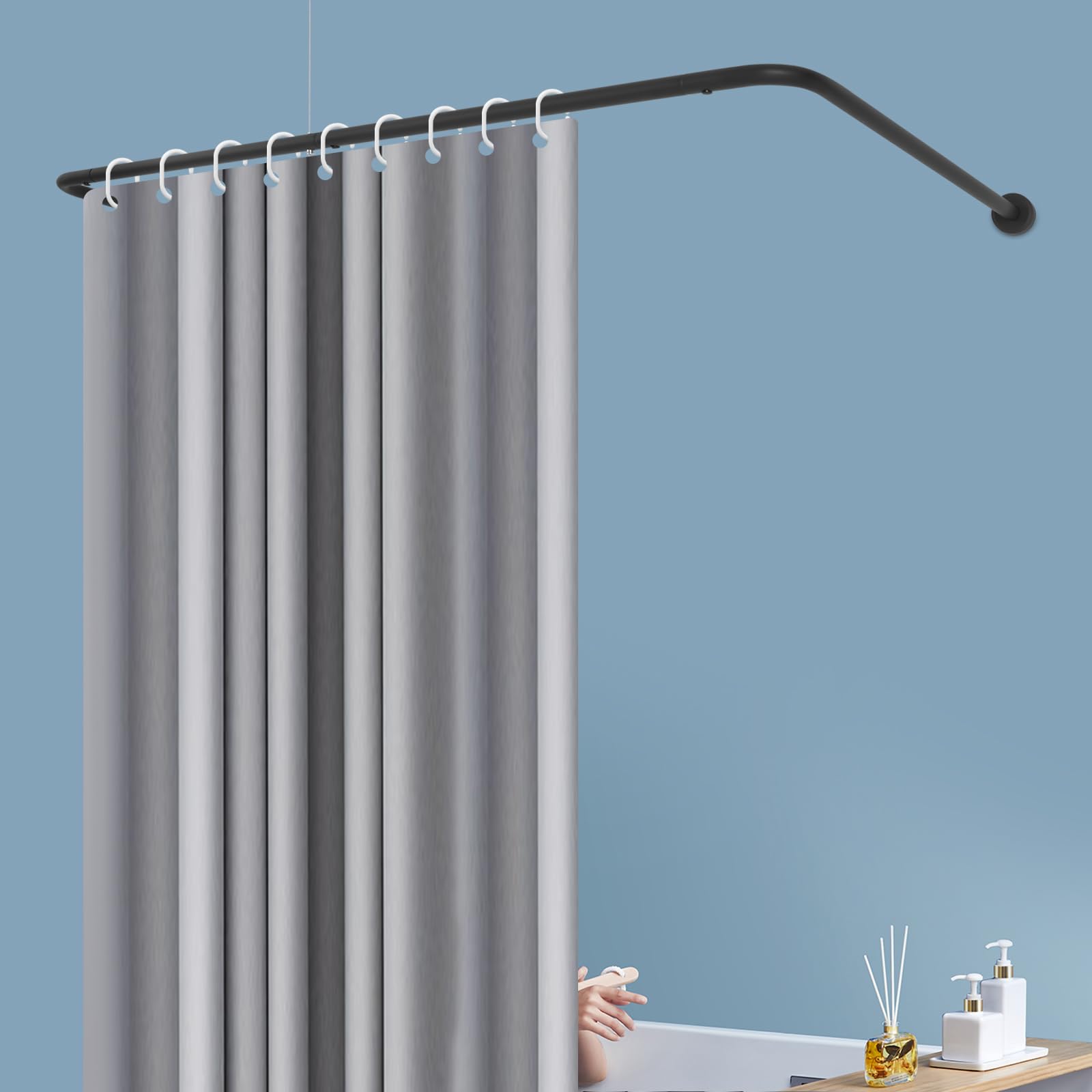 Soporte para barra de cortina de ducha en forma de U, de acero inoxidable, 150-190 cm, longitud ajustable, montaje en pared, barra de ducha telescópica, barra de ducha extensible para baño, armario