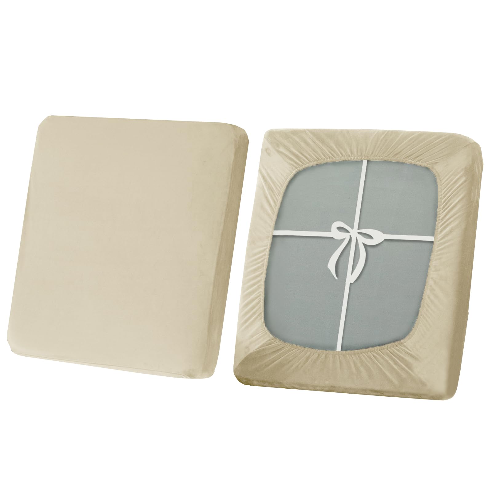 SYLC Stretch Sofa Seat Cushion Covers, Non-slip Sofa Cushion Cover with Ties and Elastic Bands, Velvet Couch Cushion Covers Replacement (Beige,Large 1-Seater) โ image 1