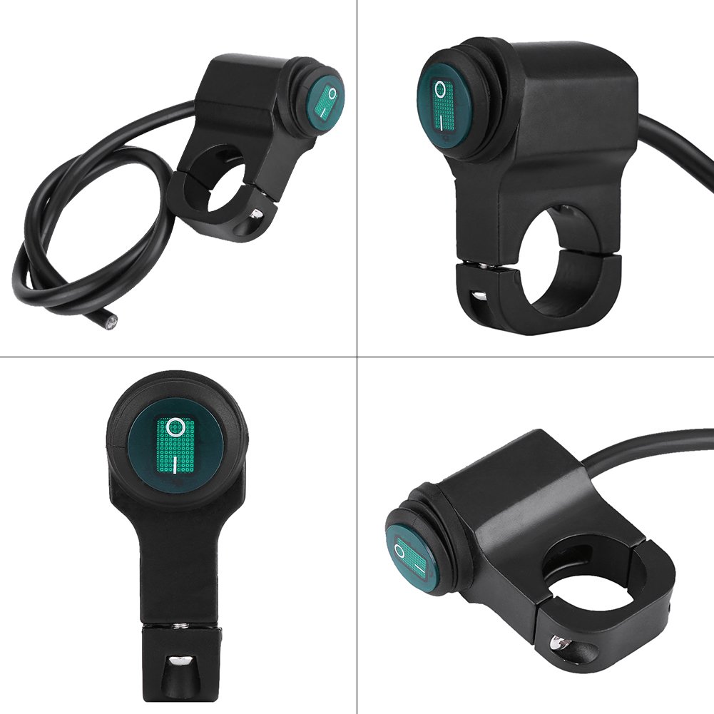 Motorstuurschakelaar, 12V 22mm Universele motorfiets Waterdichte stuurschakelaar Koplamp Mistlamp AAN/UIT-knopschakelaar met groen indicatielampje