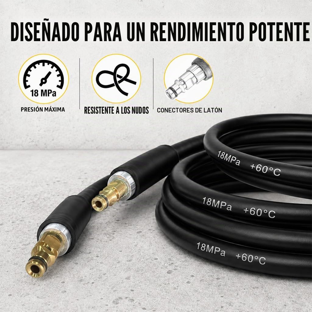10M Manguera de Alta Presión Compatible con Modelos Kärcher K2-K7, Resistente, a Prueba de Fugas, Conexión Rápida y Fácil para una Limpieza Sin Esfuerzo