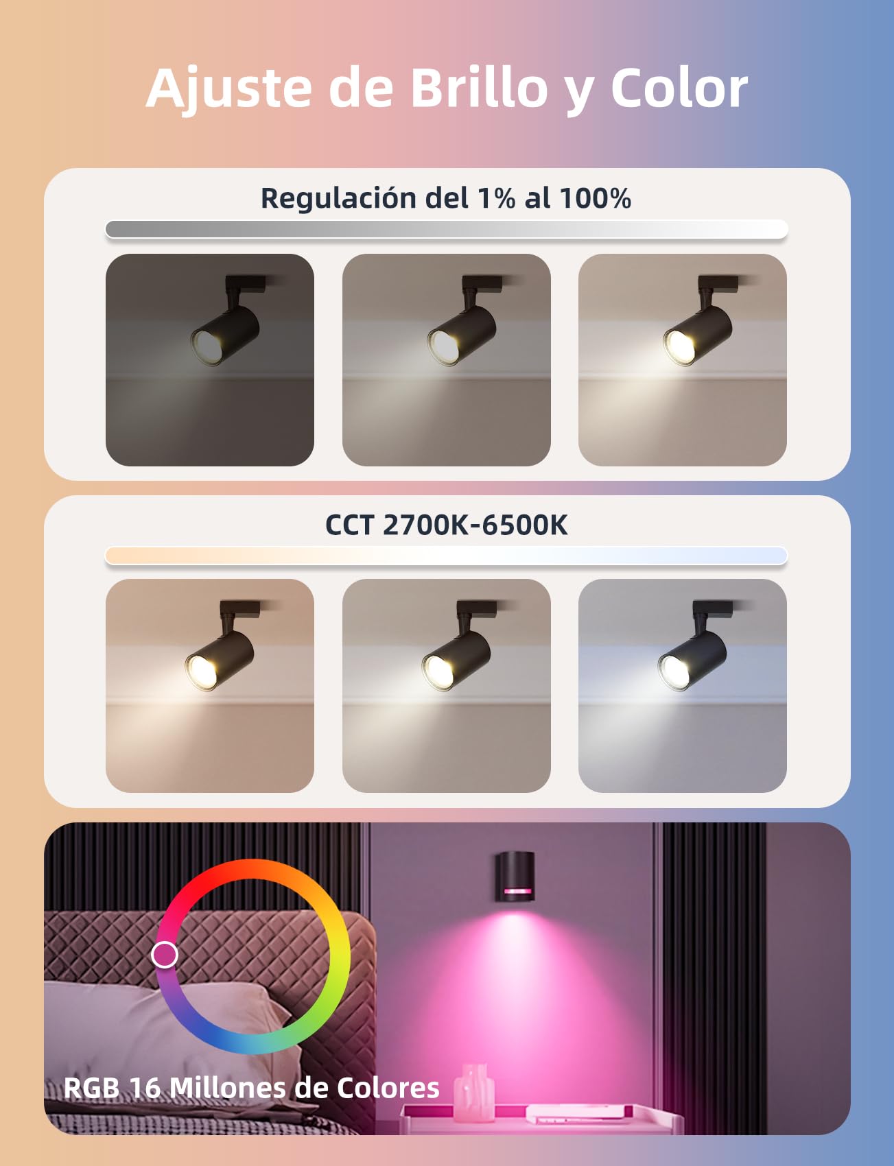 Aigostar Mesh- Bombilla inteligente Bluetooth Mesh, GU10. 2700K-6500K regulable, 6.5W, 555 LM. Bombilla LED inteligente compatible con Alexa y Google Home. Incluye mando a distancia y Gateway. 6Uds