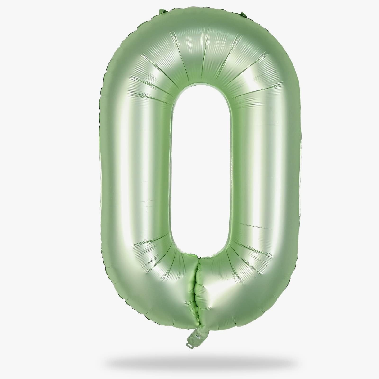 40 Inch Balloon Number 0 Sage Green, Large Foil Olive Green Number Balloons Set 0-9, Digital 0 Helium Balloons for Boys Girls 10th 20th Birthday