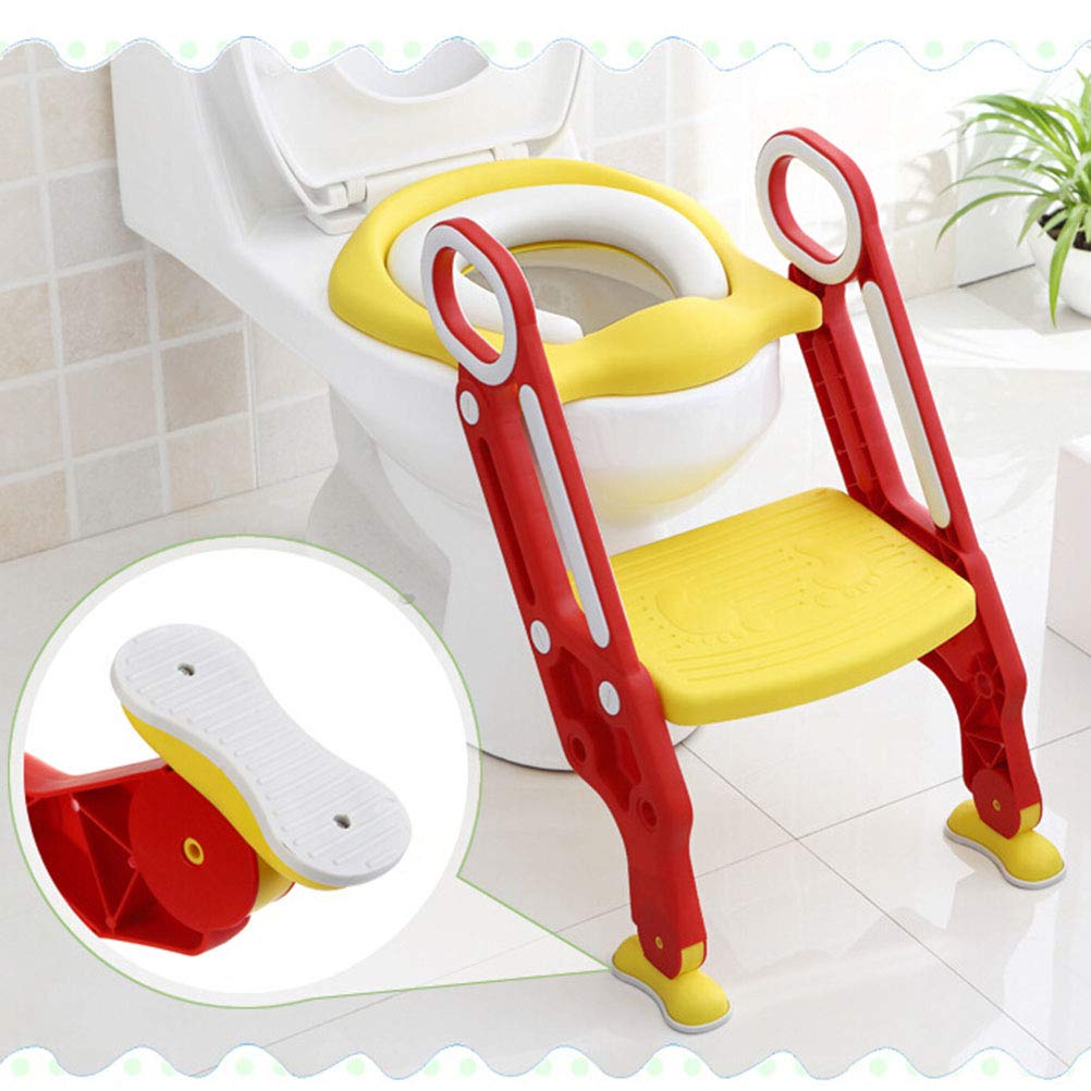 Techtest Toilet Potty Stand Foldable Seat with Ladder for Kids, Potty Training Seat with Sturdy Non-Slip Ladder Step Potty Ladder,Toilet Potty Training Seat Step Stool for Baby Boy and Girl