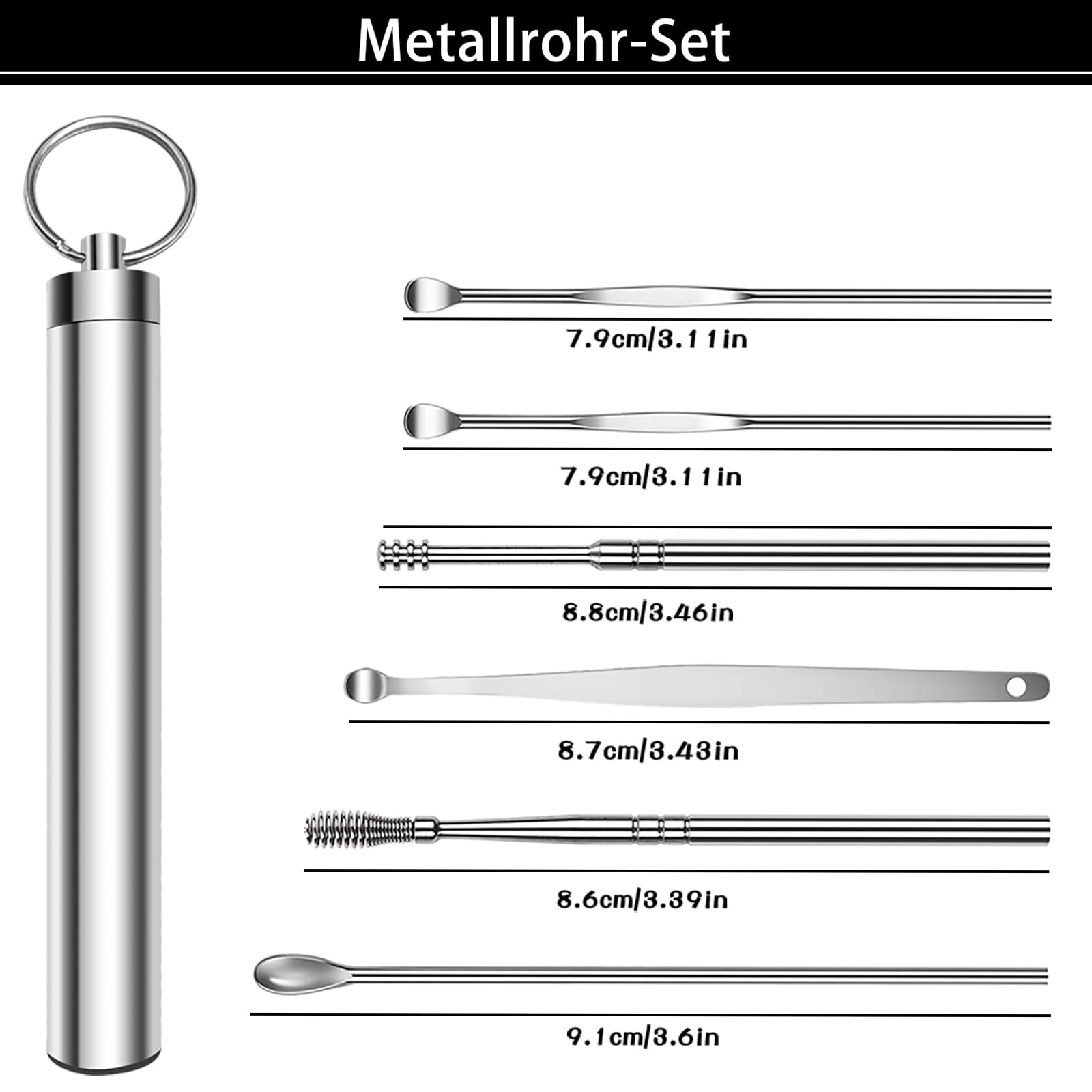 Ohrenreiniger Set Ohrenschmalz Entferner Edelstahl Silber Ear Cleaner Ohrreiniger für Erwachsene