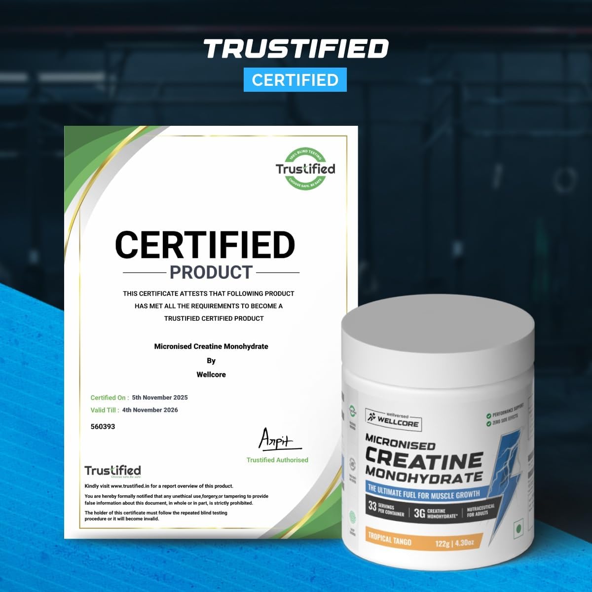 Wellcore Creatine with Omega 3 Capsules Triple Strength (Creatine 122g Tropical Tango & 30 Capsules Omega) | 1250mg Triple Strength | EPA + DHA | Enhanced Muscle Strength |