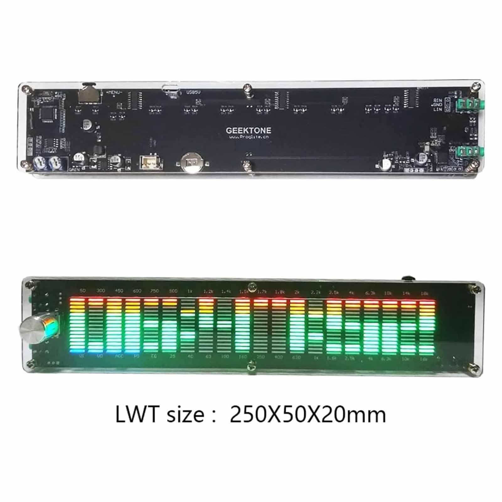 MObyat Analizador Espectro Audio Música LED, Visualizador Música RGB VU Metro 20 Segmentos/15 Niveles, Soporte Ajuste EQ, Pantalla Nivel Frecuencia Tiempo Real, para Entusiastas Audio Coche Studio