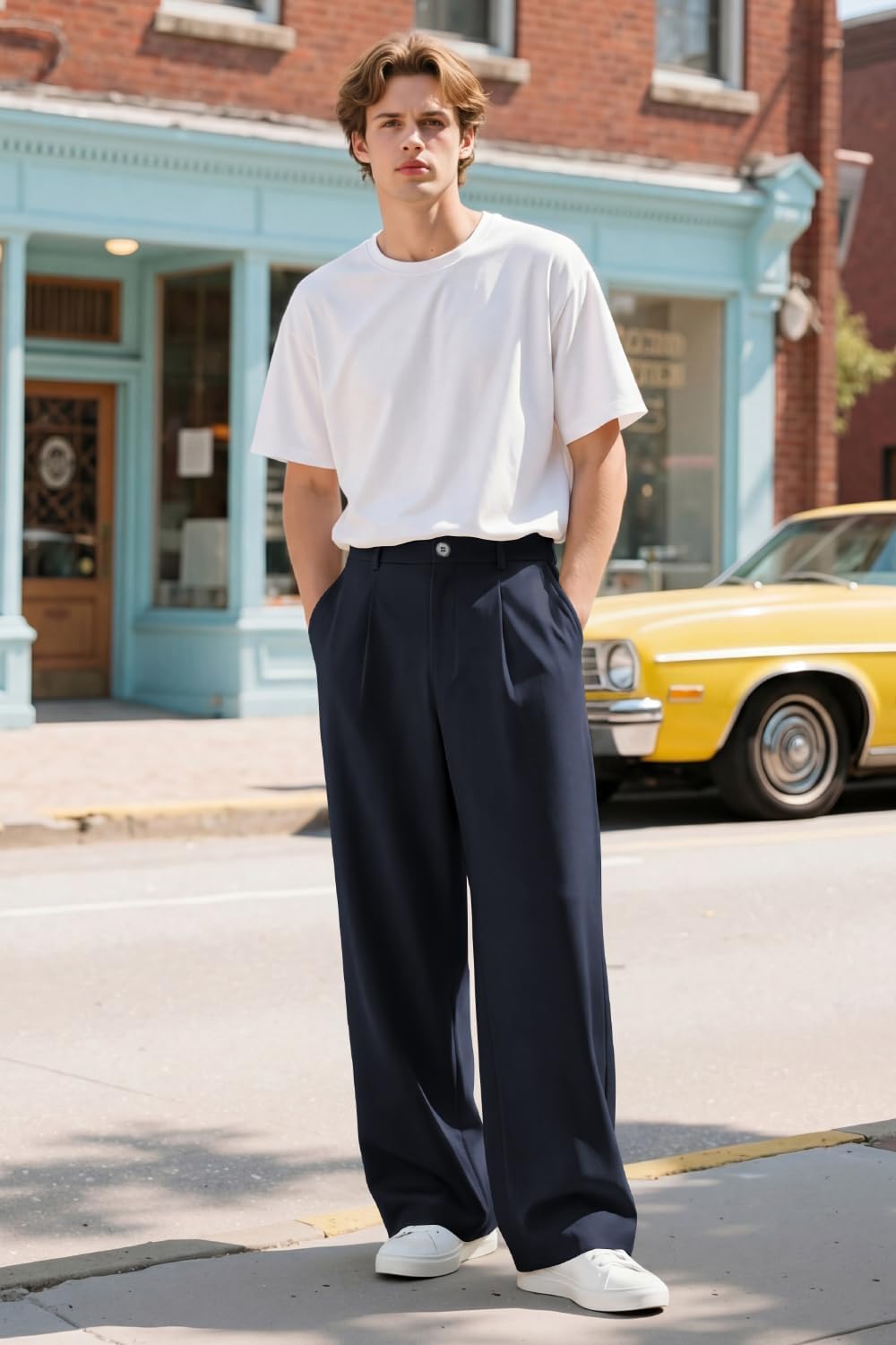 Heyfanee Mens Casual Pants Loose Fit Slacks for Men with Belt Loops