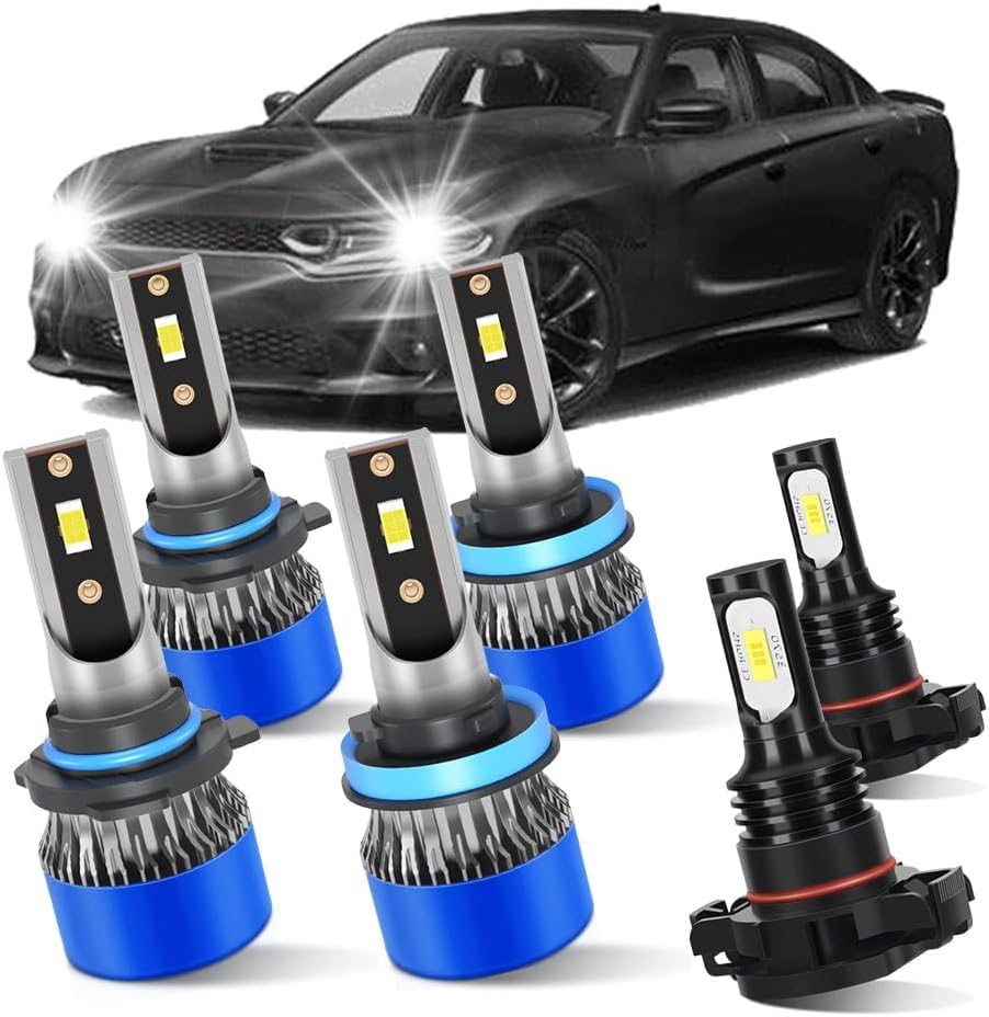 Fit for Dodge Charger 2011 2012 2013 2014 Lamps High Beam +Low Beam +Fog Bulb Combo Light Bulb 6500K Ultra White 50000hrs Lifespan 6PCS