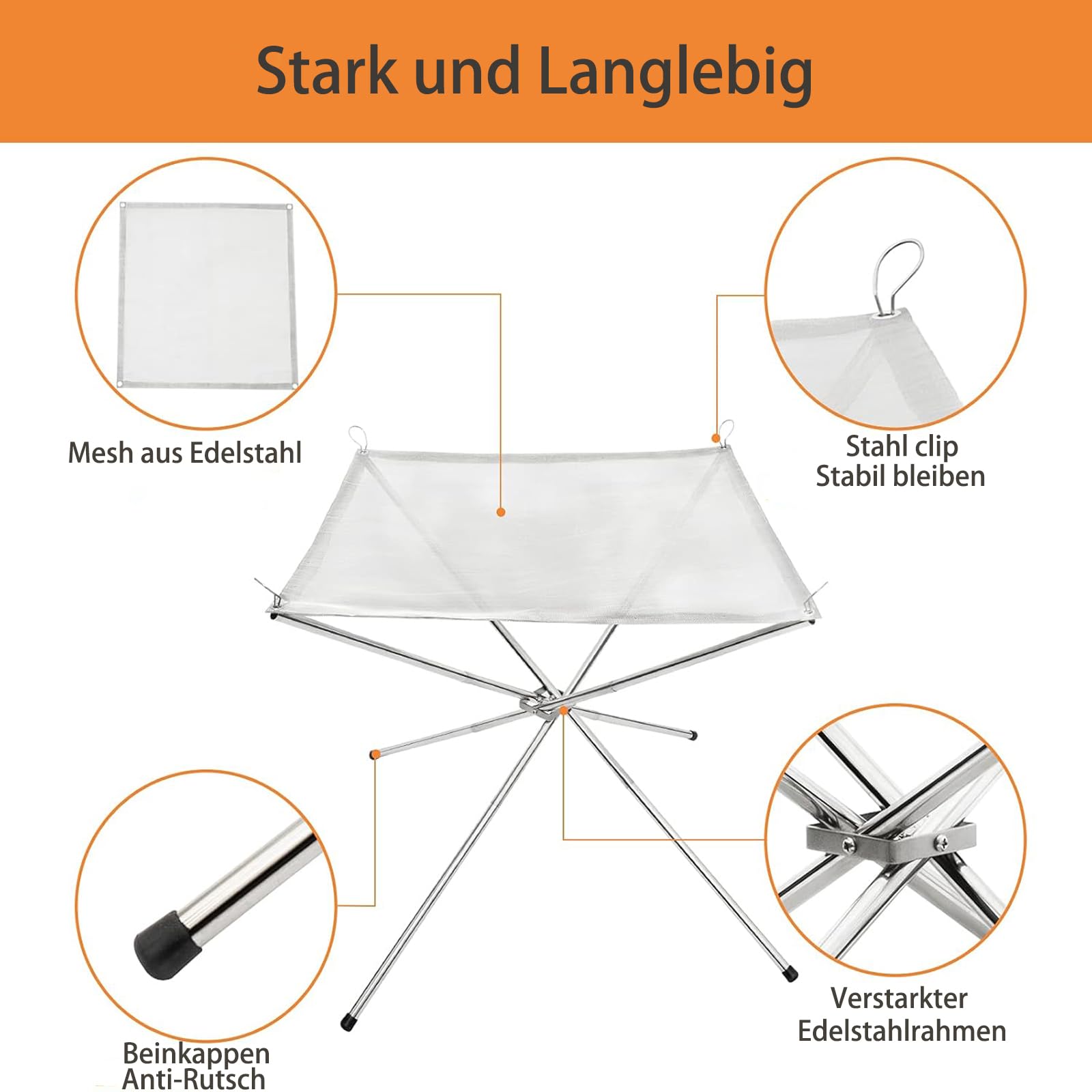 Edelstahl Feuerschale Faltbar Großformatig 56cm mit tragbarer Tragetasche,zusammenklappbare Feuerstelle aus 304er Edelstahlgewebe für Outdoor-Camping,BBQ,Garten,Terrasse und Hof Gadgets