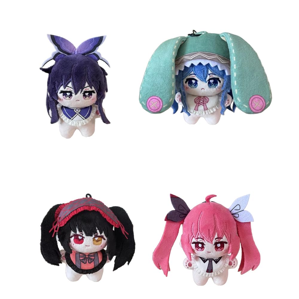 4pcs Yatogami Tohka Plush Tokisaki Kurumi Soft Figure Stuffed Pillow 4 Mini Anime Plushies Hug Pillow Wallet Pendant