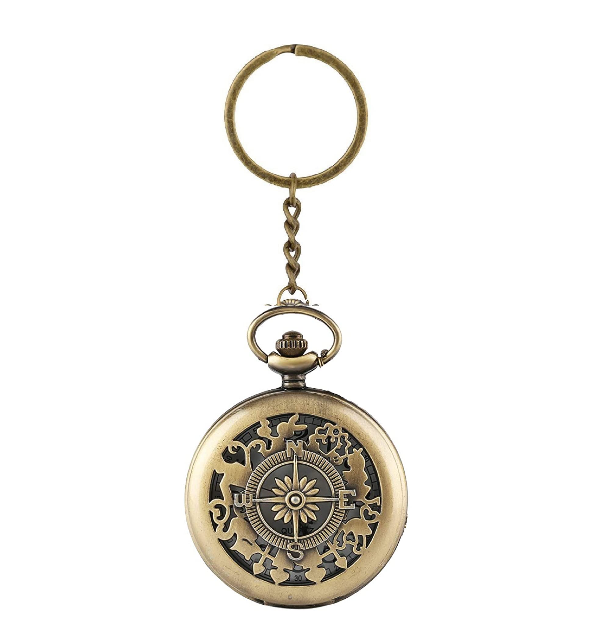 AUGENAUGEN Premium Pocket Watch Metal Keychain Compass 2 Retro Vintage for Gifting with Key Ring Anti-Rust (Pack of 1)