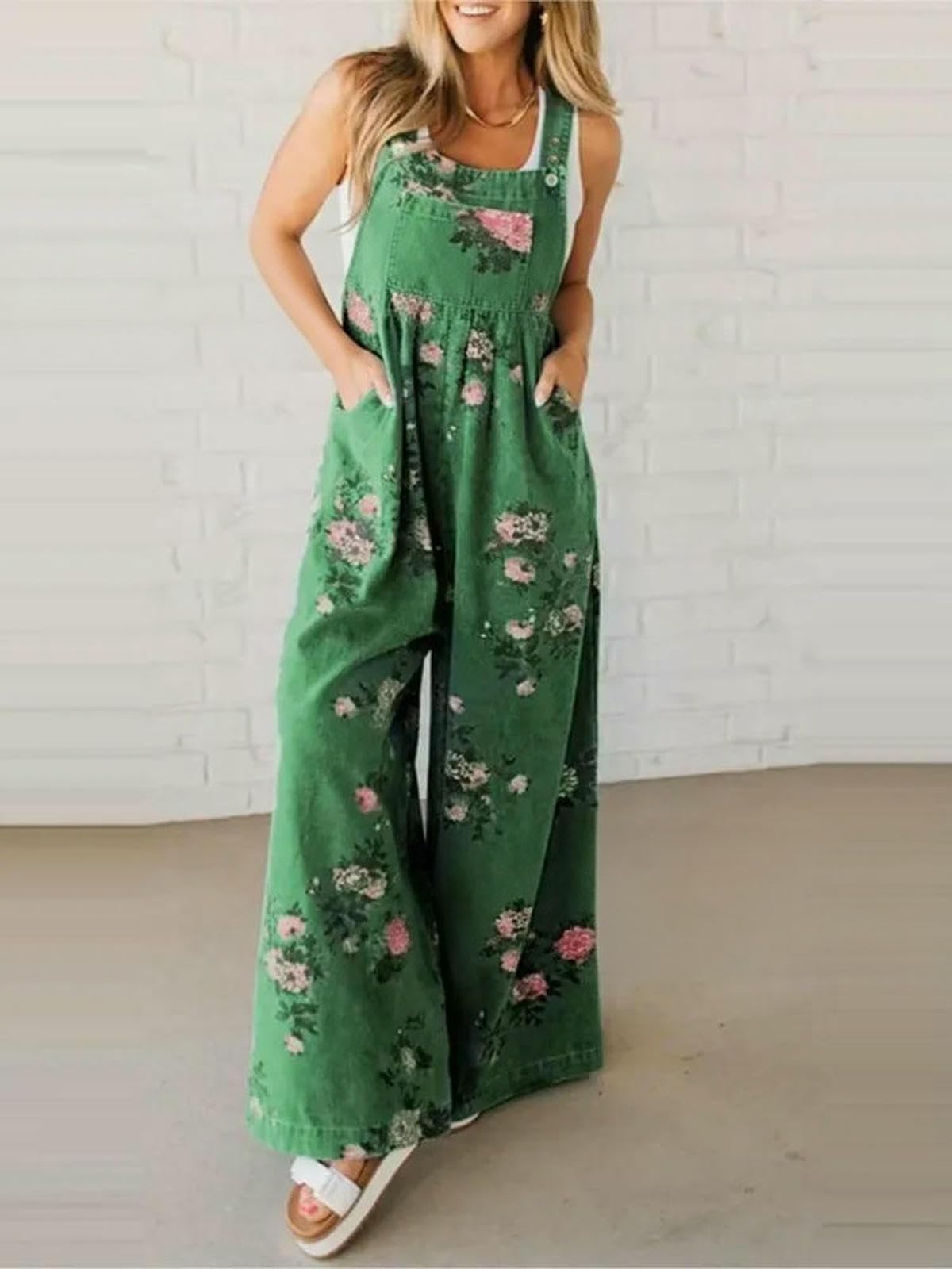 Mono De Verano Mono De Verano para Mujer con Estampado, Pernera Ancha Y Tirantes.