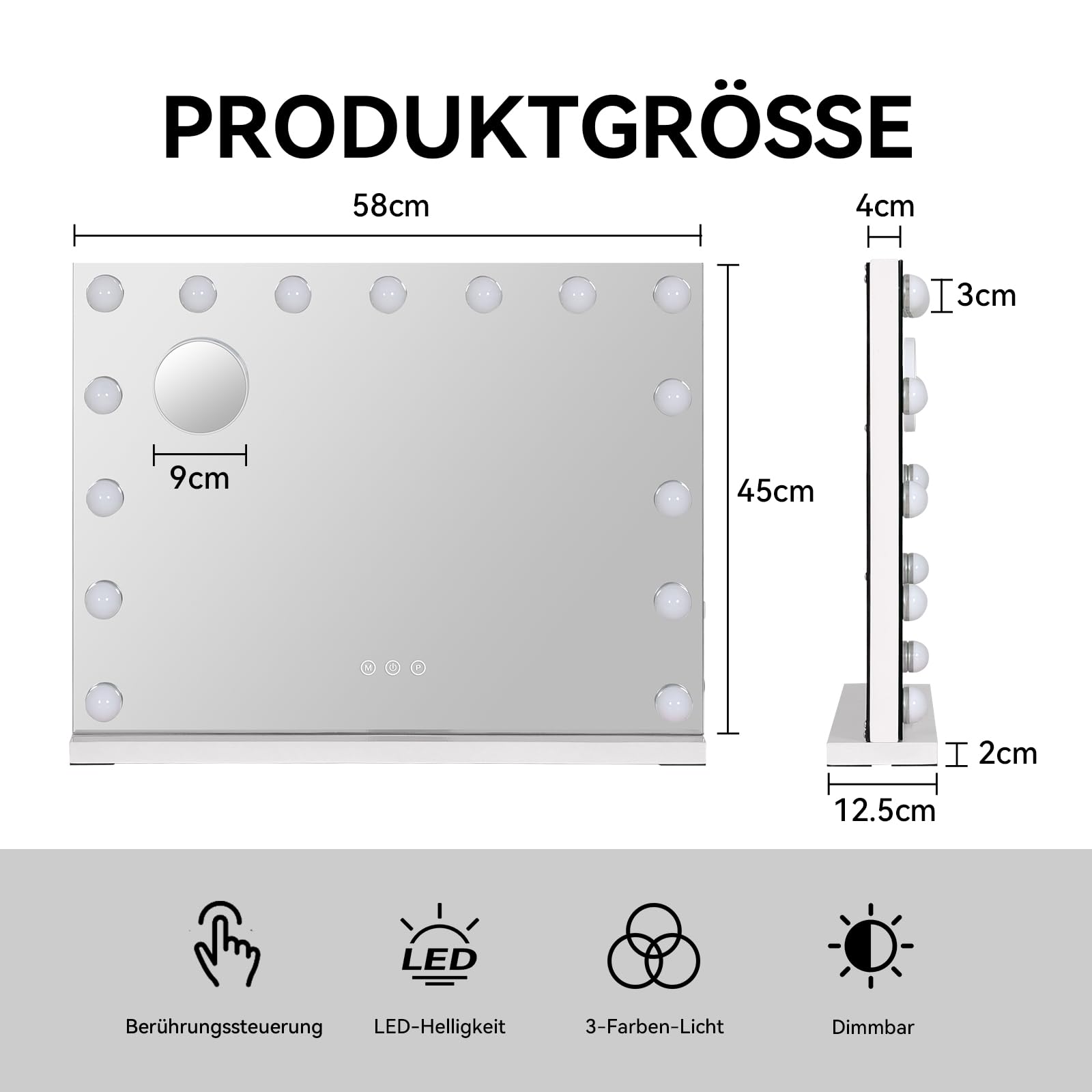 YU YUSING Hollywood Schminkspiegel mit Beleuchtung 58x45cm, 15 LED Licht Dimmbar Kosmetikspiegel 3 Modi, Vanity Spiegel Tischspiegel Wandspiegel mit USB 10X Vergrößerung für Schlafzimmer Schminktisch