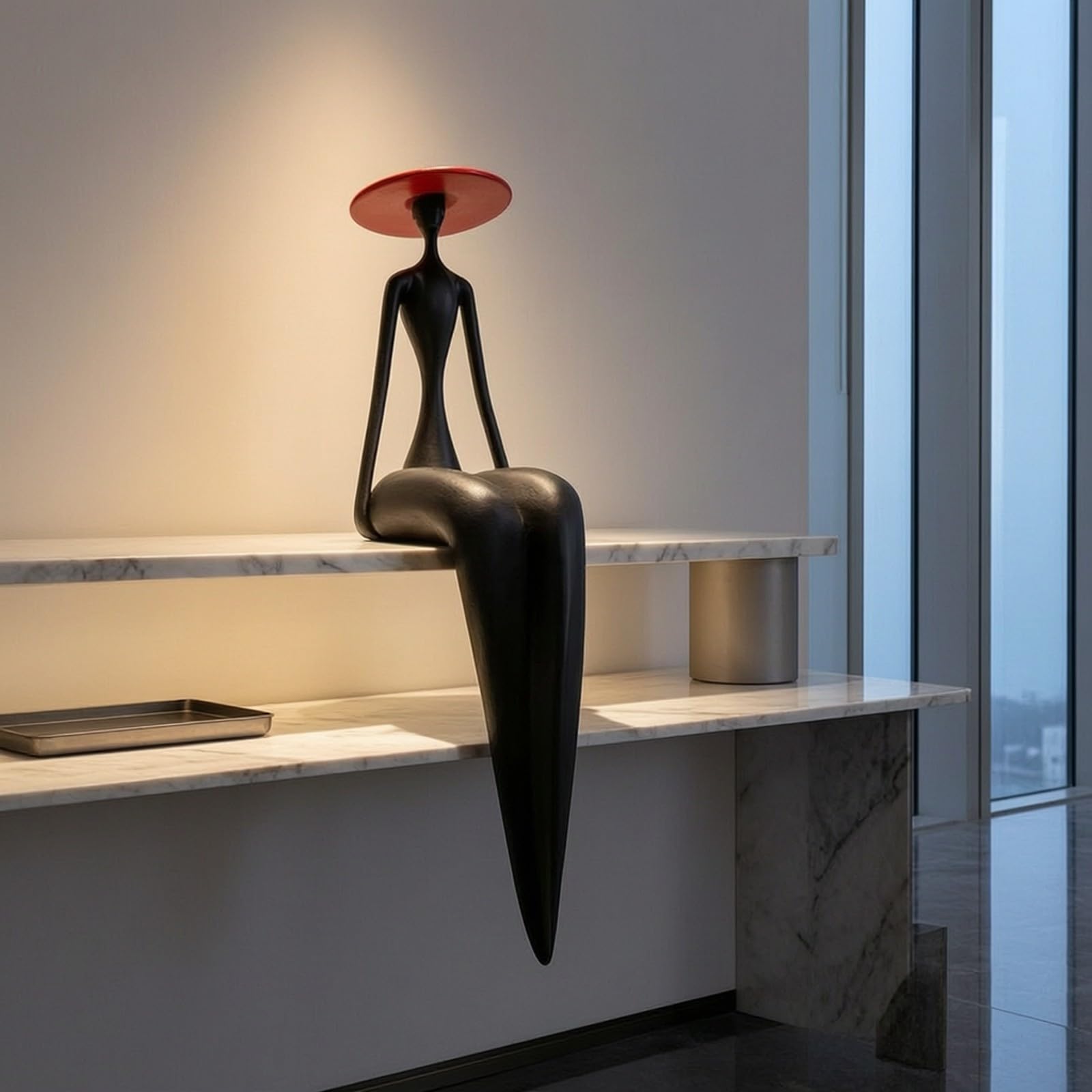 Figura Decorativesina Negra Elegante, Abstracto, Adorno Mujer con Cuerpo Alargado, parecibidor, S