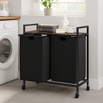 WOWLIVE Double Laundry Hamper with Wheels, Rolling Laundry Basket Organizer