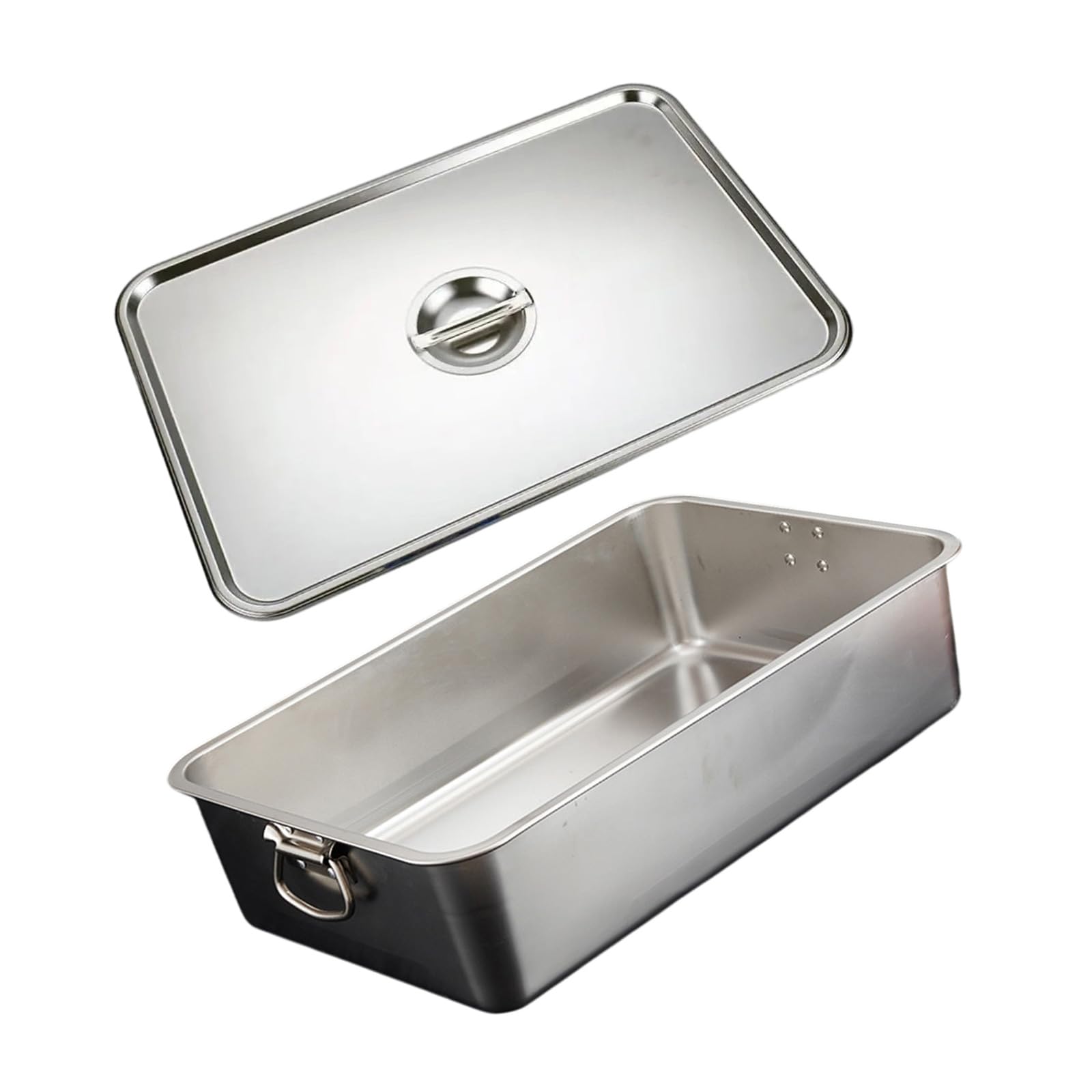 Pangboer 60X40x15cm Rectangular Kitchen Prep Pan With Handles, Stainless Steel Tray For Meal Staging, Soaking, And Oven Cooking Use Stainless Steel Prep Tray Rectangular Roasting Pan Food Side Handle Kitchen Serving Meal