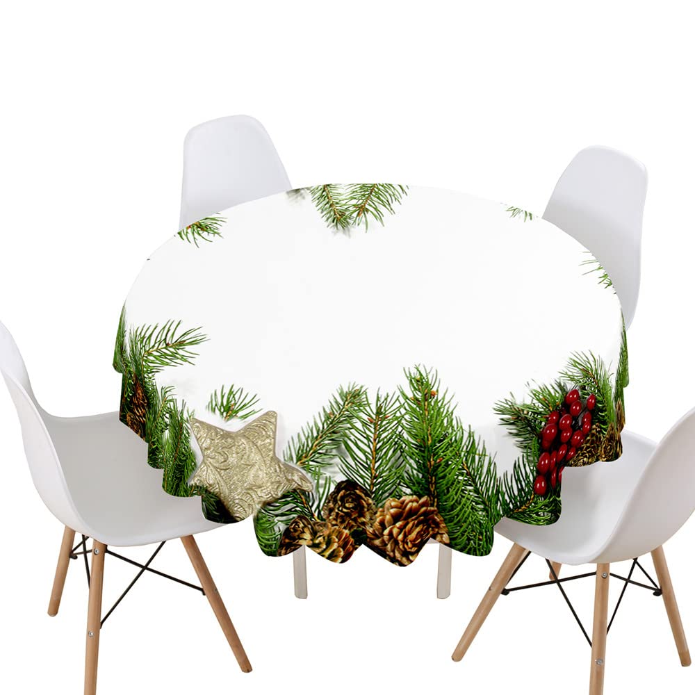 Highdi Navidad Mantel de Redondo Impermeable, 3D Antimanchas Lavable Manteles Moderno Decoración para Salón, Cocina, Comedor, Mesa, Interior y Exterior (Piñas,Diámetro 180cm)