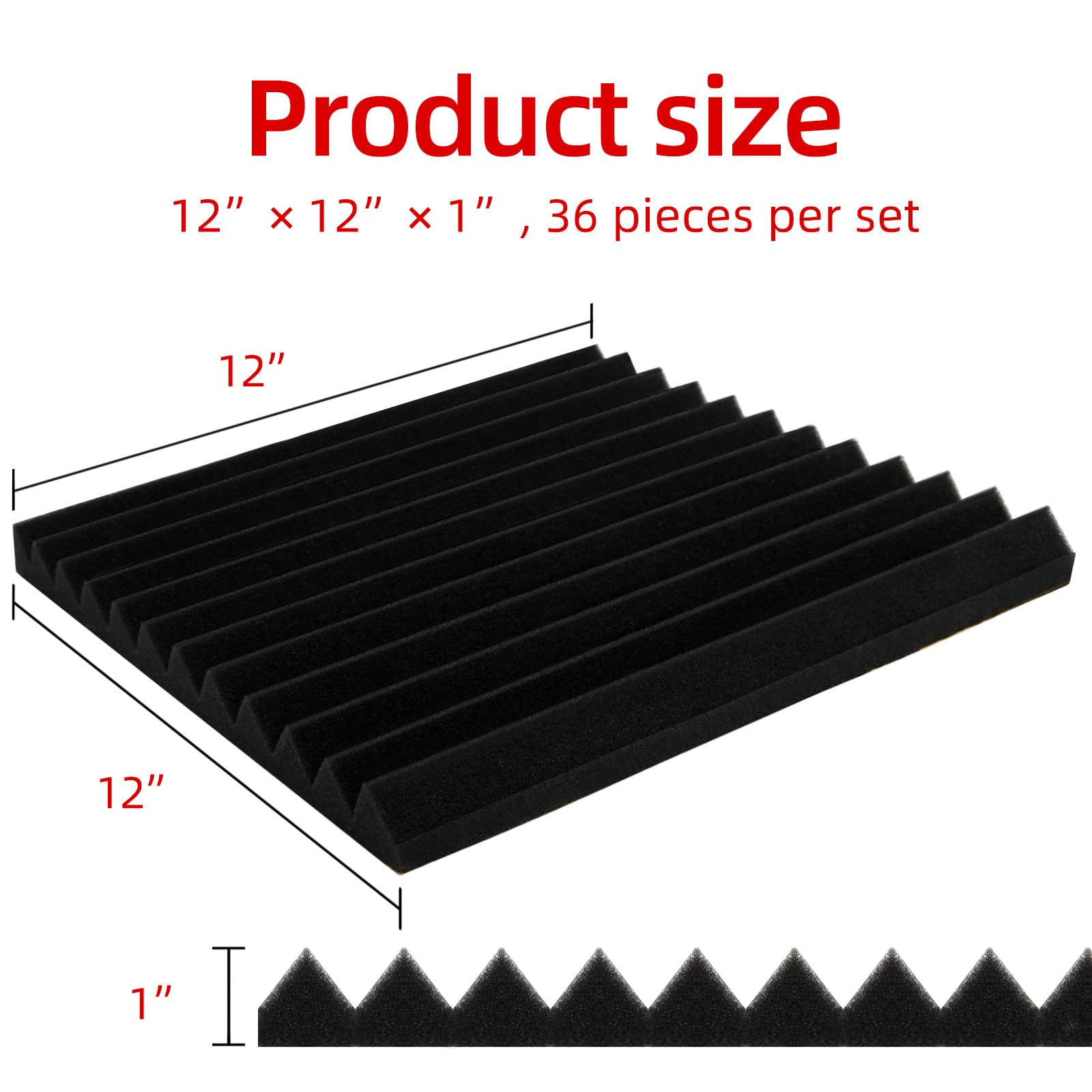 WELSTIK Lot de 36 panneaux acoustiques en mousse – Panneaux muraux insonorisants pour réduction du bruit et élimination de l'écho – Panneaux insonorisants faciles à décoller et à coller pour studio à