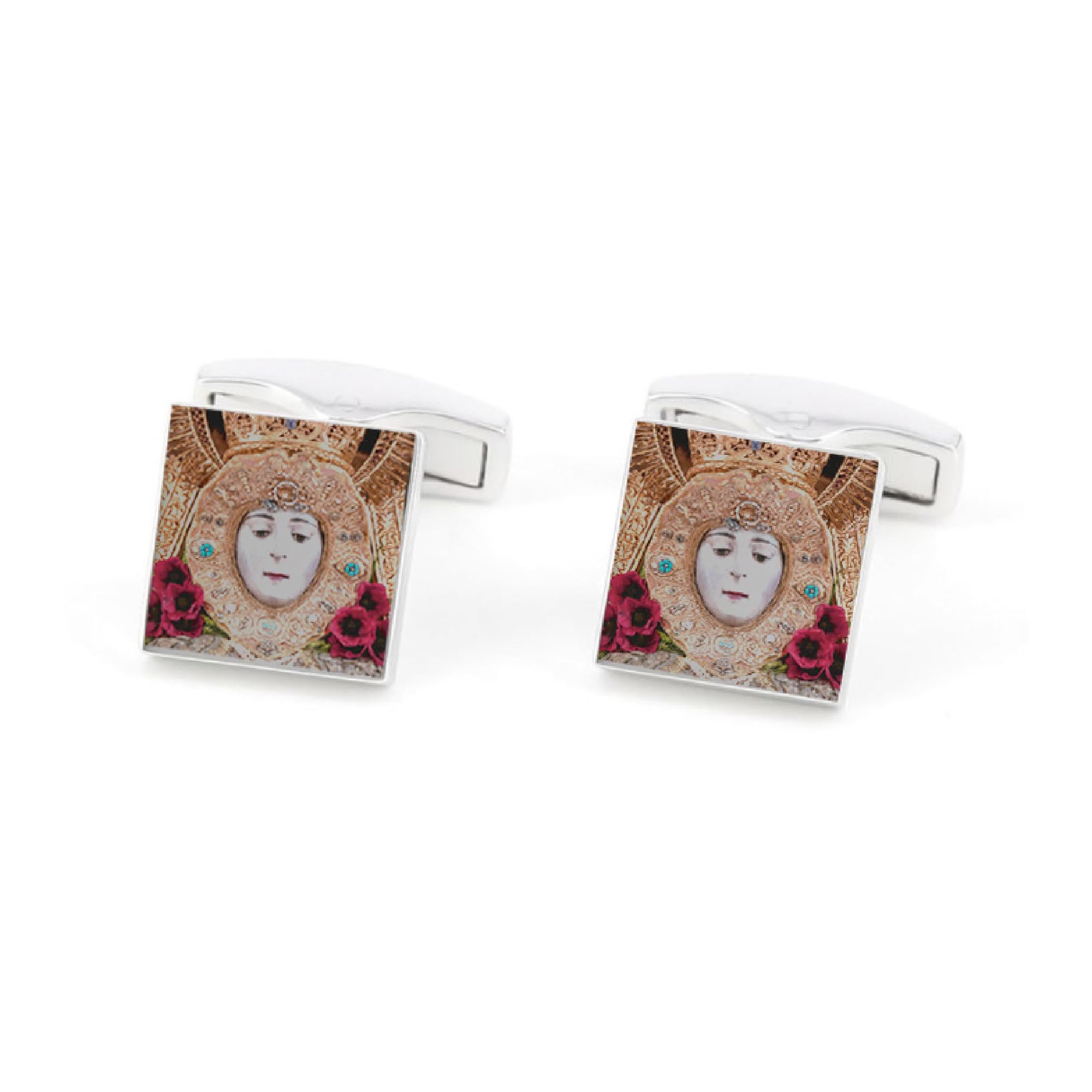 Pla Pla Pla Gemelos para Hombre Personalizado con foto Virgen del Rocío. Par de Gemelos para Bodas Plata. Gemelos para Camisa Traje Esmoquin. Regalo día del padre, regalo padrino