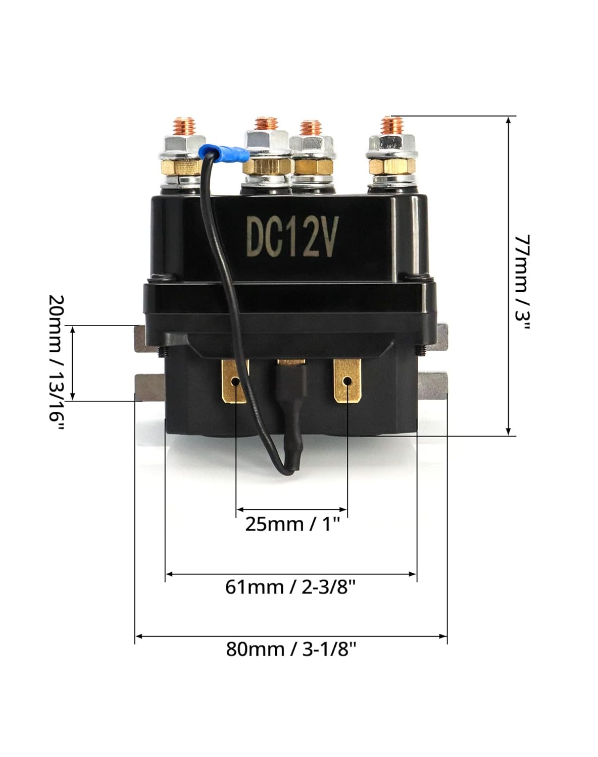 QWORK 12V 250A Winch Solenoid Relay Contactor – Four‑Wire Control Contactor for ATV UTV Boat 4x4 Vehicles 3000-5000lbs, 2 Pack