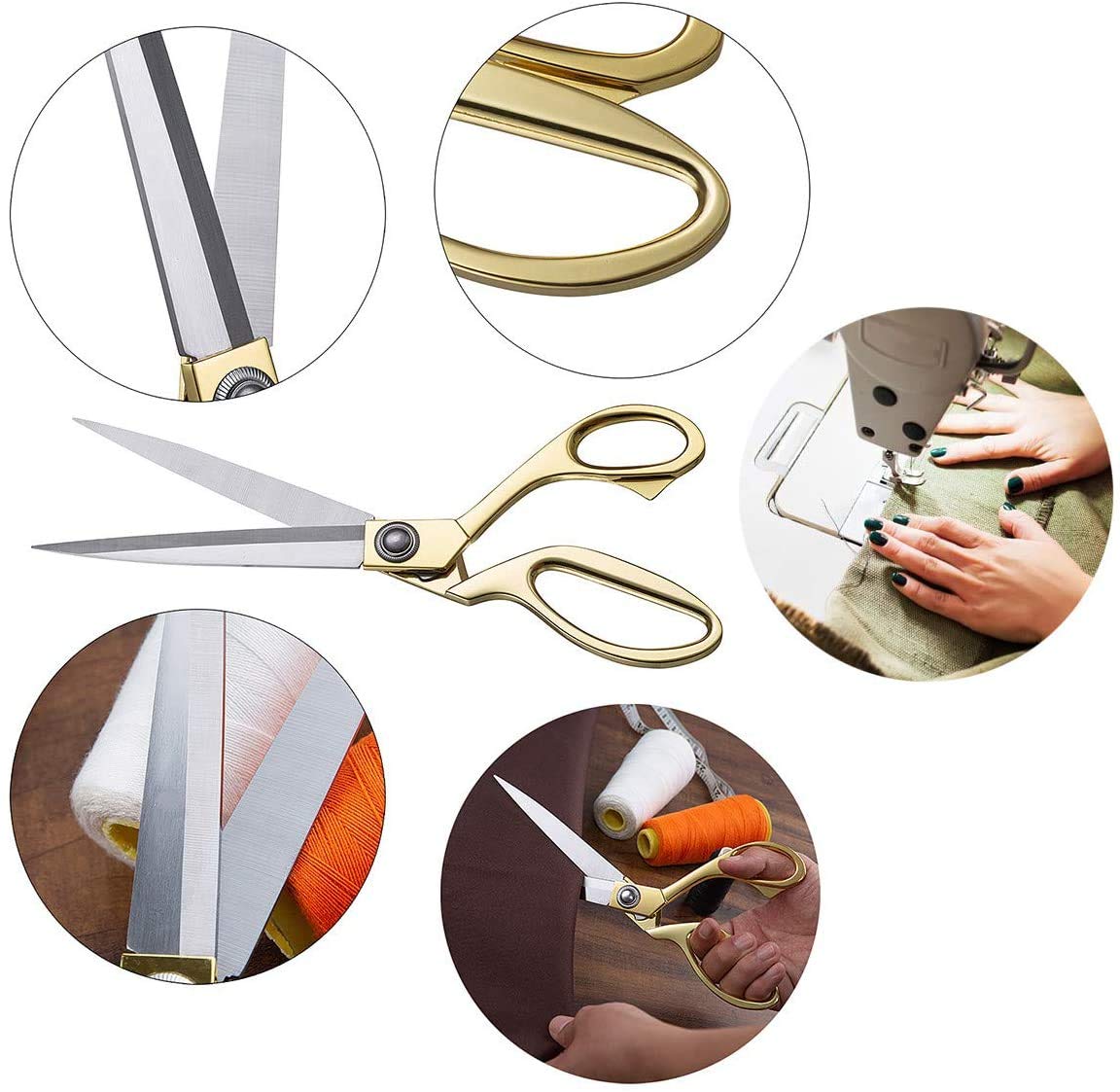 Tijeras de sastre afiladas de acero inoxidable dorado de 8.5 pulgadas, tijeras profesionales para el hogar, tijeras de tela, tijeras de corte resistente, costura, manualidades, hogar, cocina