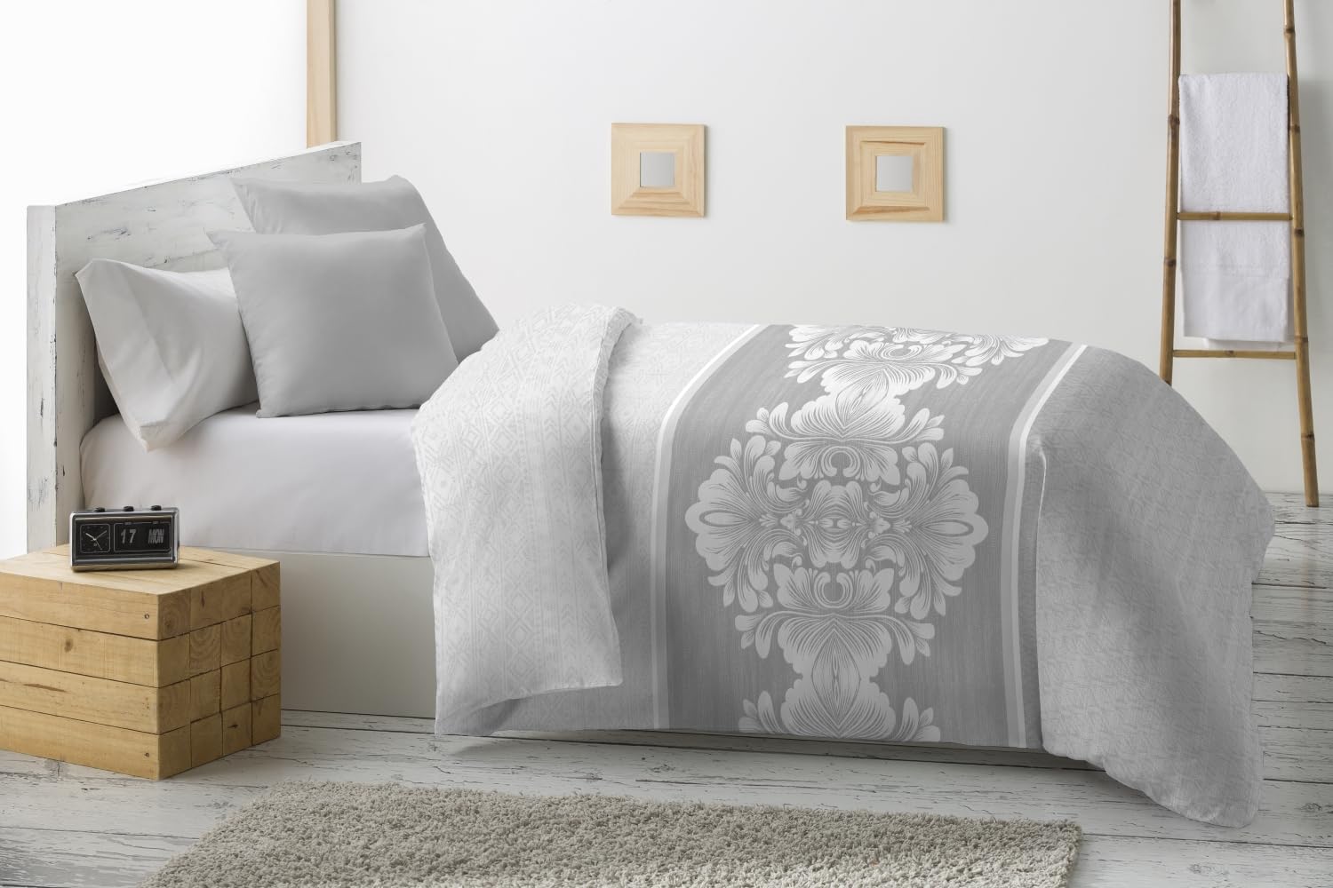 HaraDeco Colcha Edredón Estampado Reversible, Cubrecama Ligera sin Funsa Almohada Confecciona con Microfibra (Bragi Gris, Cama 135/230x260cm)