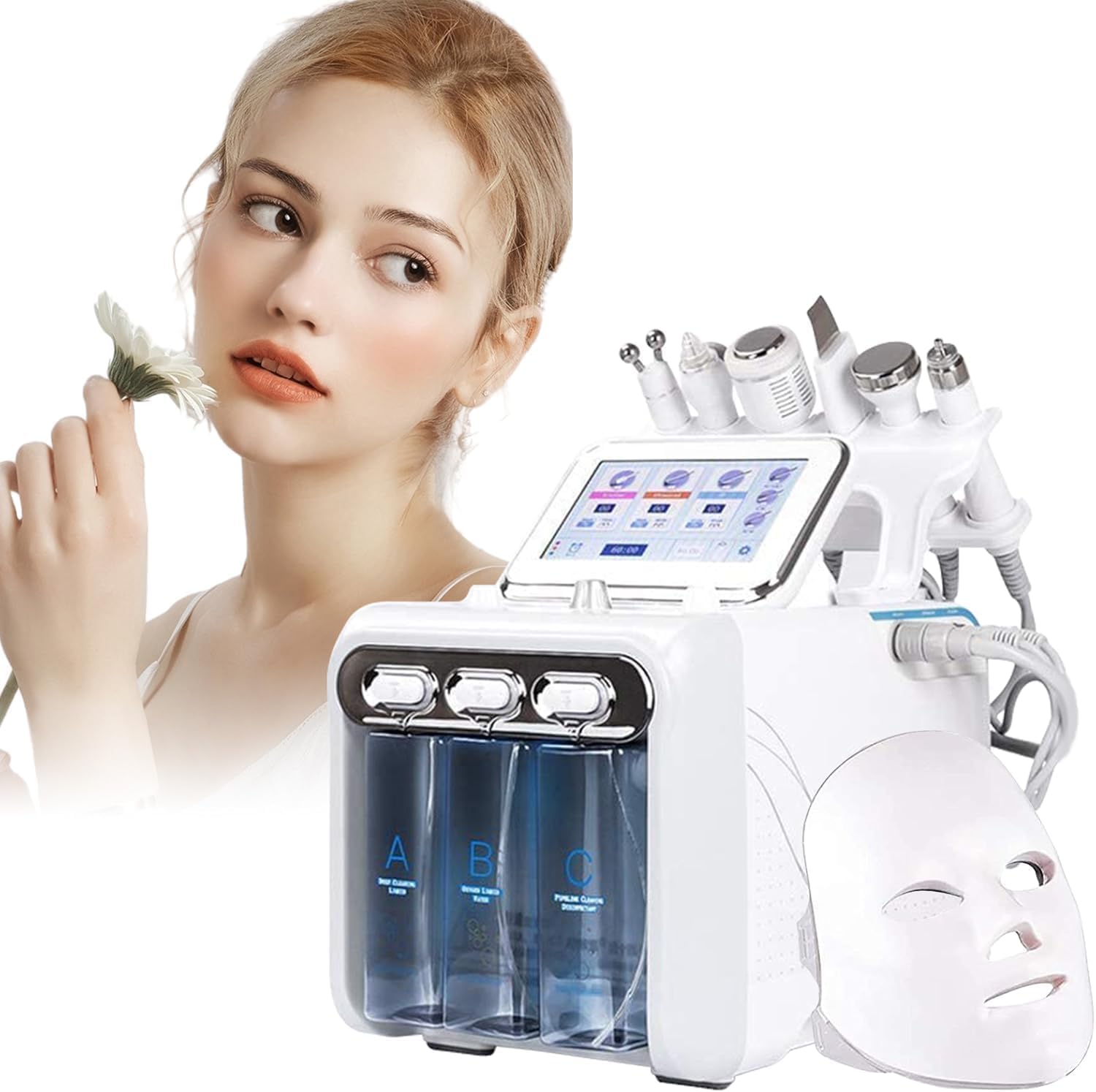 Macchina di Bellezza dell'Idrogeno Ossigeno Dispositivo Professionale 7-in-1 per la Cura della Pelle del Viso con Masca, Sollievo Acne & Luminoso, Casa Spa Cura Del Viso Casa & Salone di Bellezza