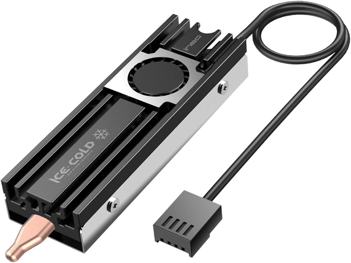 ineo Aluminum M.2 2280 SSD Heatsinks with 20mm Fan and Pure Cooper Strip for M.2 NVME SSD [C2600 Fan]