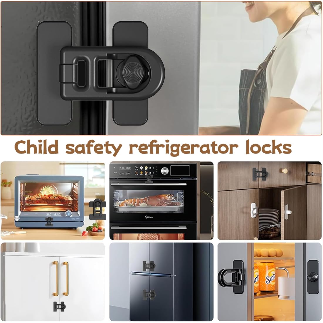 Serrure de Porte de Réfrigérateur pour Sécurité Enfant, 4 Pièces Noir Bloque Porte Bébé, Sécurité Placard Enfants Serrures, Securite Porte Enfant, Sans Perçage Pour Réfrigérateur, Frigo, Armoire