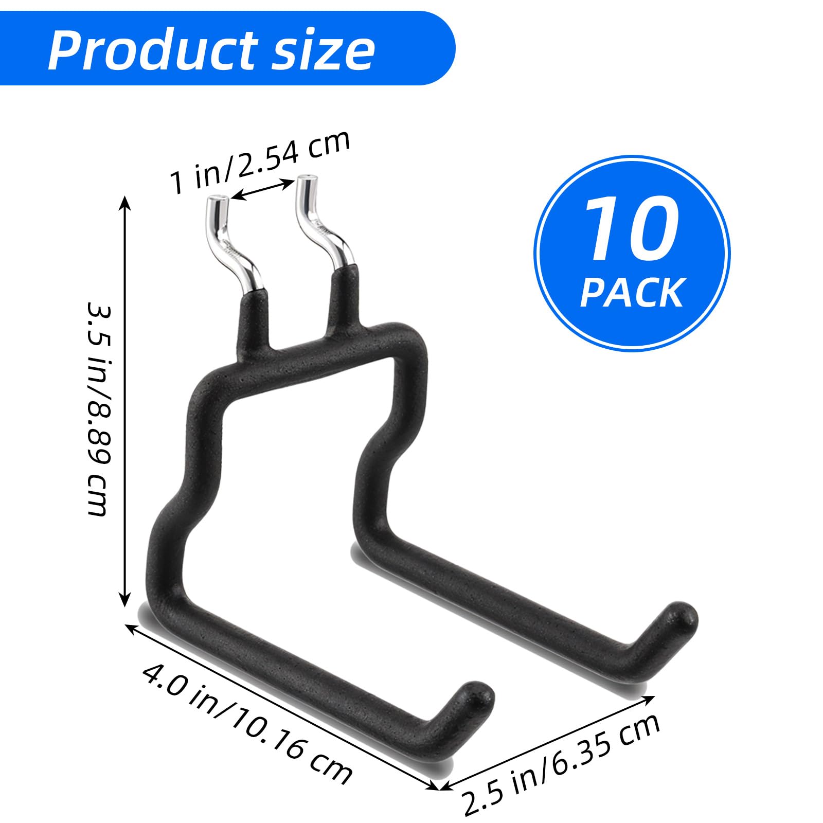 10-Pack Heavy Duty Pegboard Hooks – Pegboard Hooks Heavy Duty Peg Board Tool Hangers for Hanging Tools, Garage Peg Board Hook Organizer (4”x3.5”, Black)