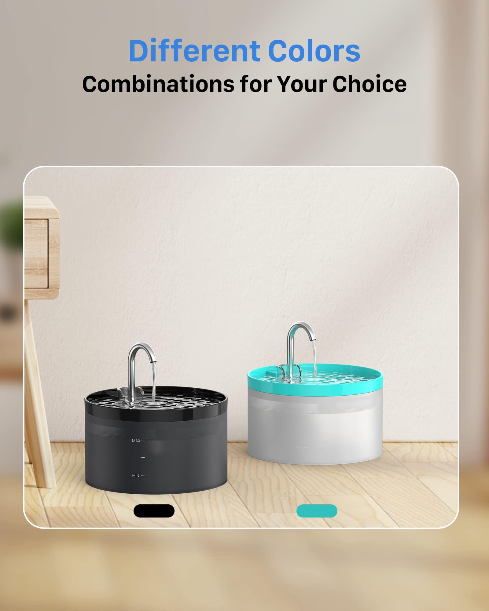 Cat Water Fountain for Drinking: Cat Fountain - 2L Pet Water Dispenser - Drinking Dog Bowl - Super Silent - with 6 Filters + 3 Sponges - GIOTOHUN