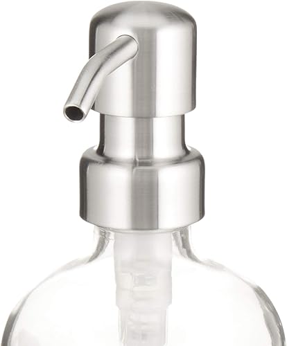 Miniatura 2 de Dispensador de jabón con bomba de metal inoxidable y posavasos antideslizantes, botella de loción transparente de 16 onzas