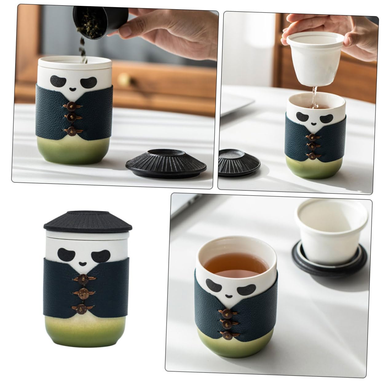 BESTOYARD Keramik Teetasse mit Sieb Panda Design Kompakt und Tragbar für Büro und Teeverkostung Chinesische Kleine Teetasse für Zuhause und Reise