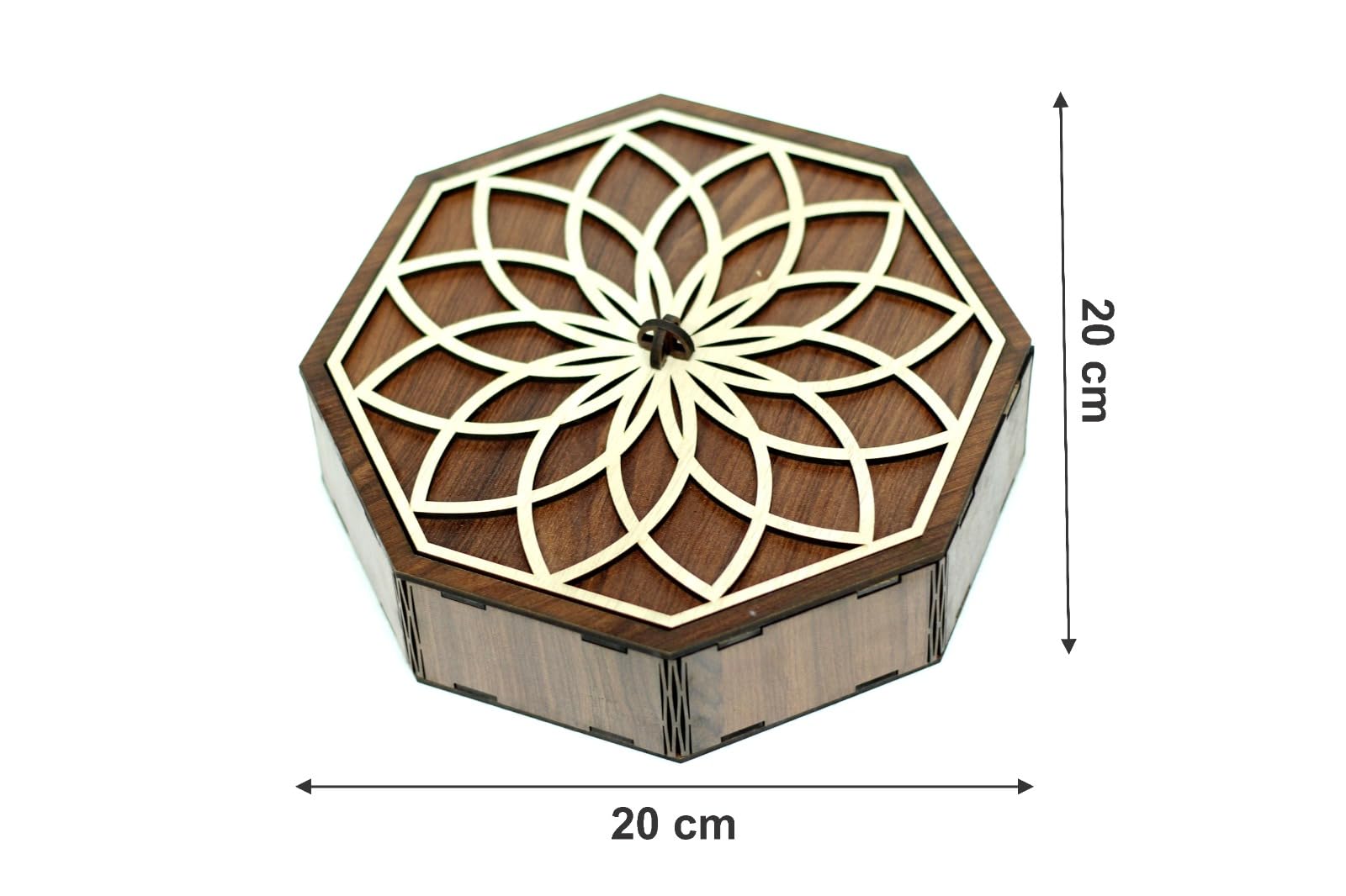 Wooden Dry Fruit Box 4 Compartment Hexagon Dark Brown Premium Wooden Snack Sweet Storage Organizer Decorative Dry Fruit Serving Box for Dining Table Diwali Wedding Festival Gift Use 1