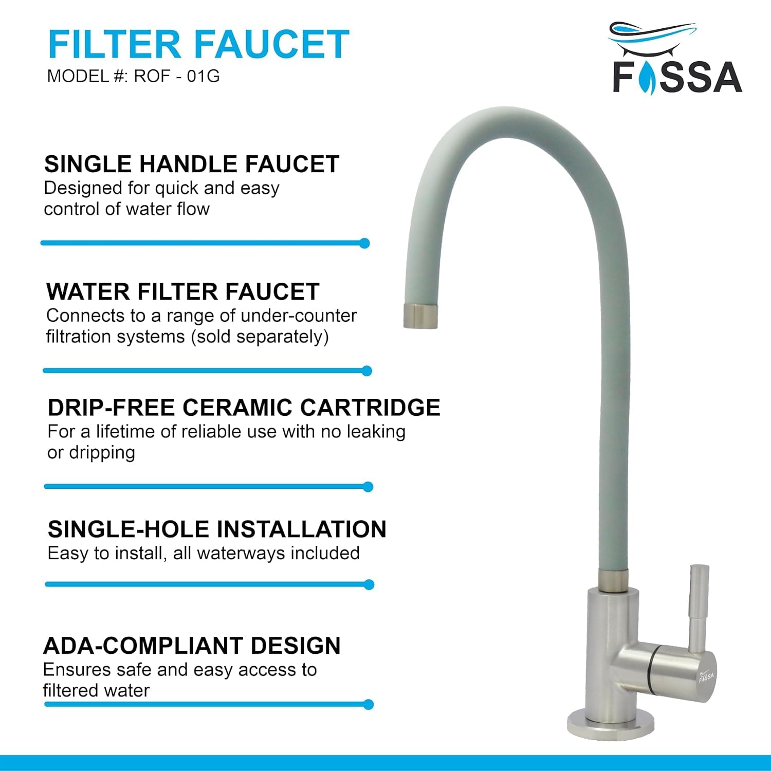 Fossa 1-Year Warranty RO Tap – Pure 304 Stainless Steel Body with Flexible Swivel Spout for Kitchen Sink/Basin | Lead-Free Drinking Water Filter Faucet – Grey (Matte Finish) 2