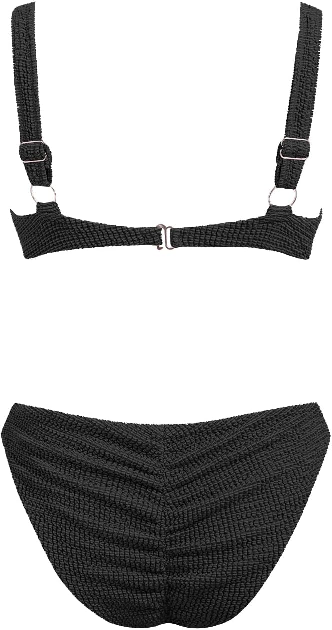 VOLAFA Women's Triangle Bikini Set Textured Push Up Underwire Solid Cheeky Two Piece Swimsuit Bathing Suit - Image 5