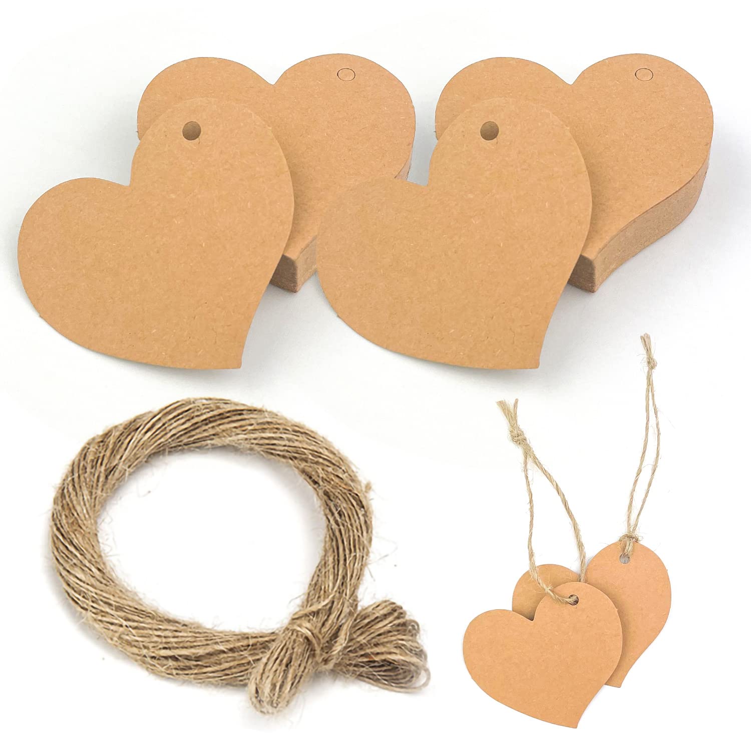 100 Stück Kraftpapier Anhänger Mit Juteschnur - Geschenketiketten Für Weihnachten & Hochzeit