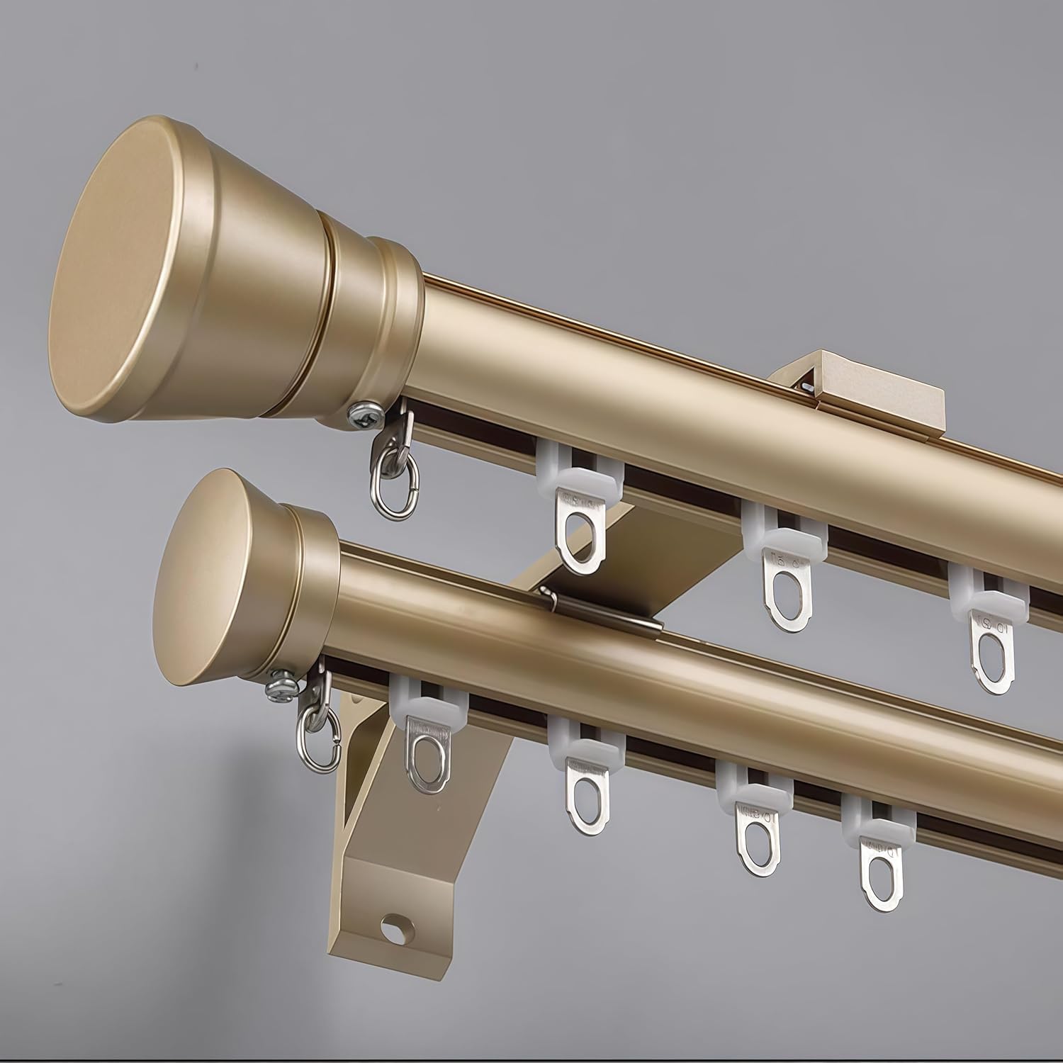 Tringle à rideaux romaine, rail double fixation murale, silencieux robuste en aluminium, système de coulissant for avec roulettes silencieuses(Gold,2.4m(7.9ft))