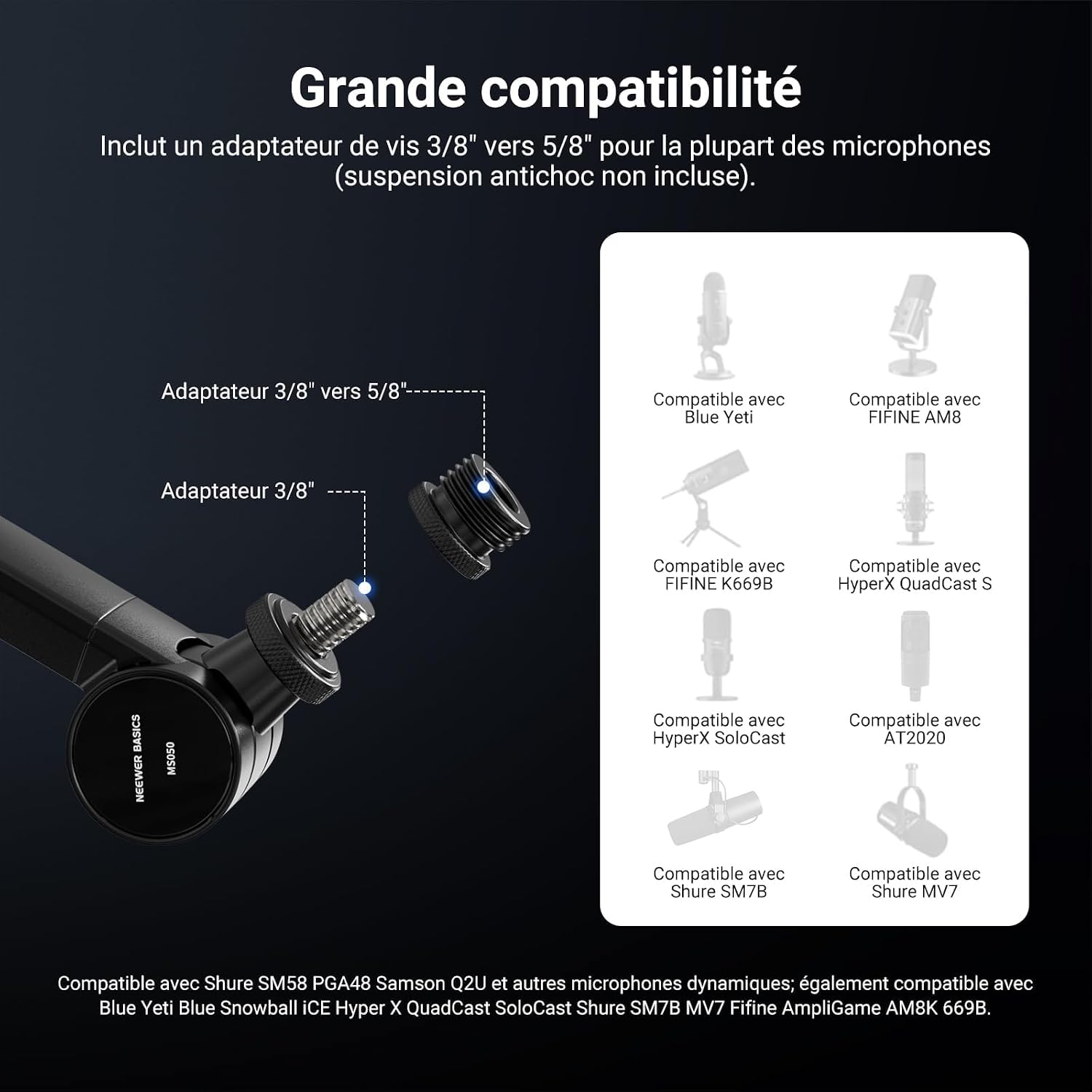 NEEWER BASICS Bras de Microphone Flexible 78cm pour Bureau, MS050