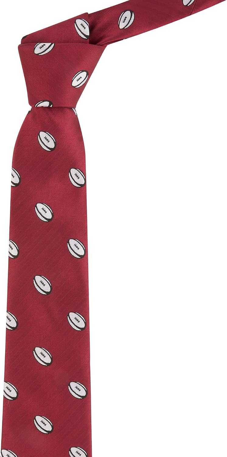 King & Priory Rugby Ball Burgundy Red Herringbone Embroidered Tie
