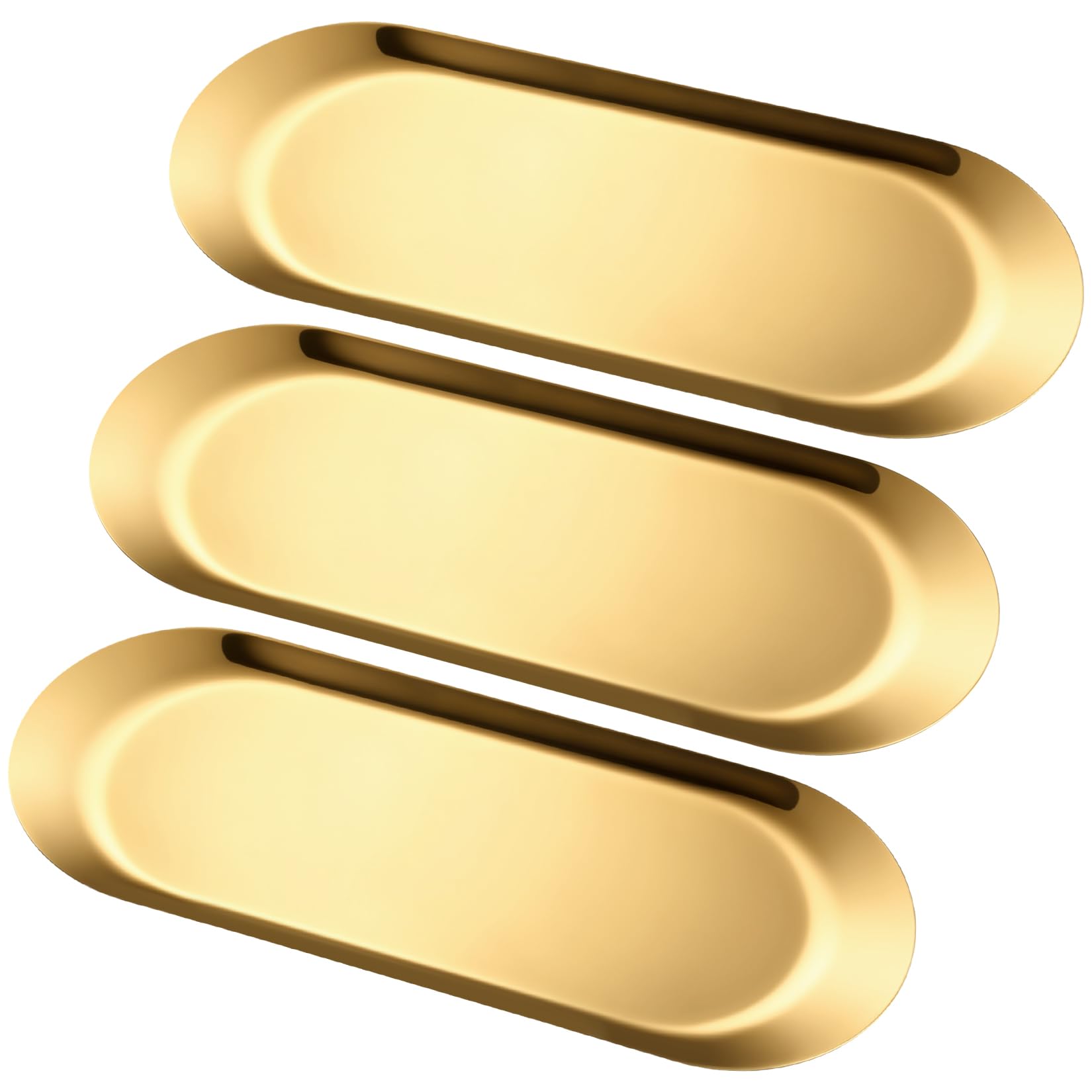 3 Pcs Gold Trays Decorative Trays, Decorative Trinket Trays, Stainless Steel Metal Tray Oval Serving Tray for Bedroom Bathroom Coffee Table Decor Key Cosmetics Candle Plates Dishes(9x3.74 in)