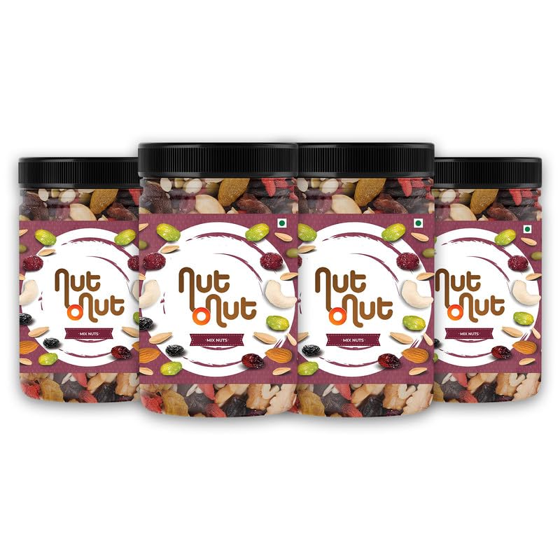 Image of Nut O Nut Healthy Mix Dry Fruits (Almond, Cashew(W240), Walnut, Green & Black Raisin, Cranberry, Sunflower Seeds, Pumpkin Seeds) Nuts and Dry Fruits (Jar Pack) 1KG - Power of 9 Protein-Rich Snack Panchmewa- Diwali Gift Pack