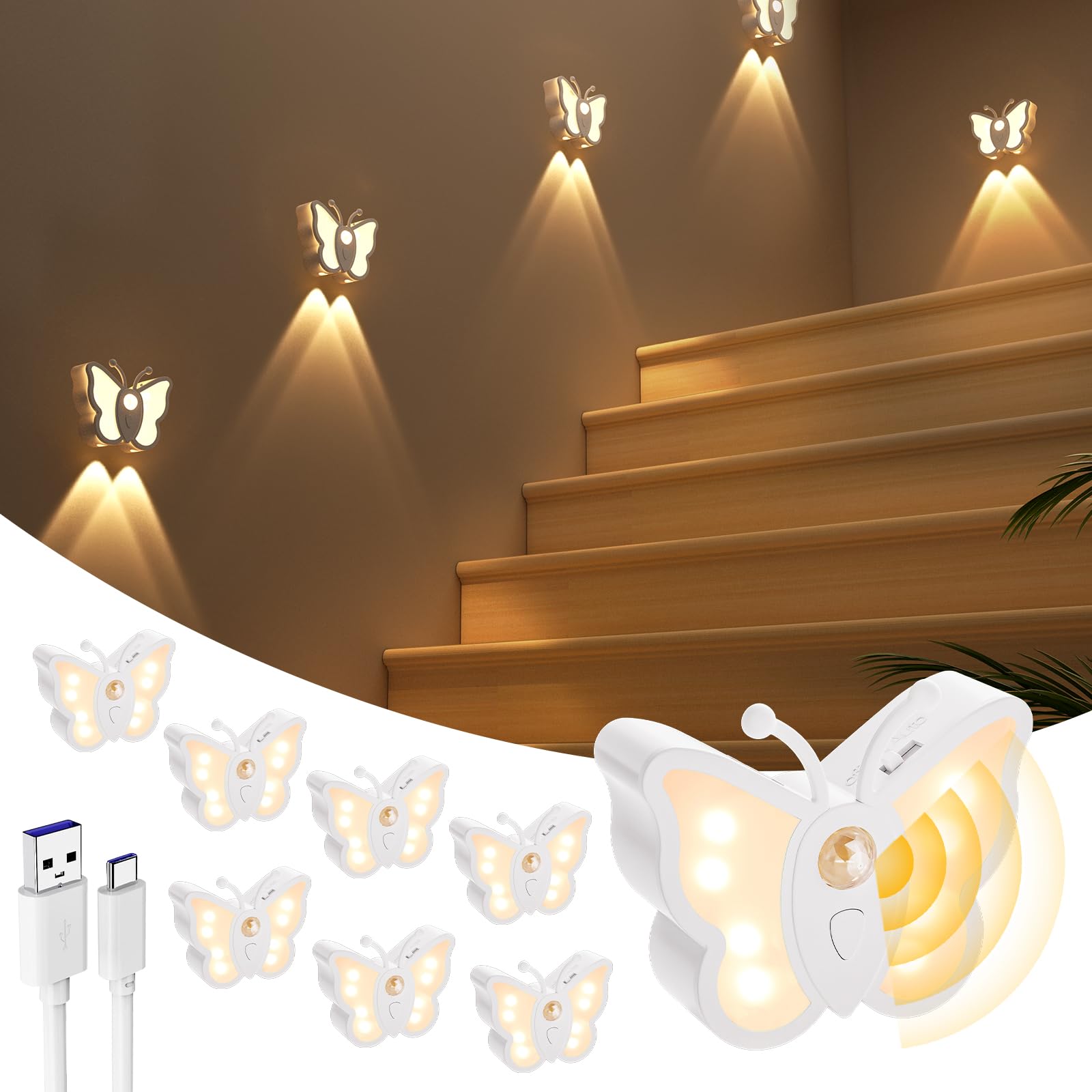 LOFTEK Night Light, Rechargeable Motion Sensor Lights, LED Color Change &amp; Dimmable Light for Kids, Toddler, Adults, Nursery, Wireless Stick on Wall, Bedroom, Bathroom, Stairs, Cabinet White, 8 Pack