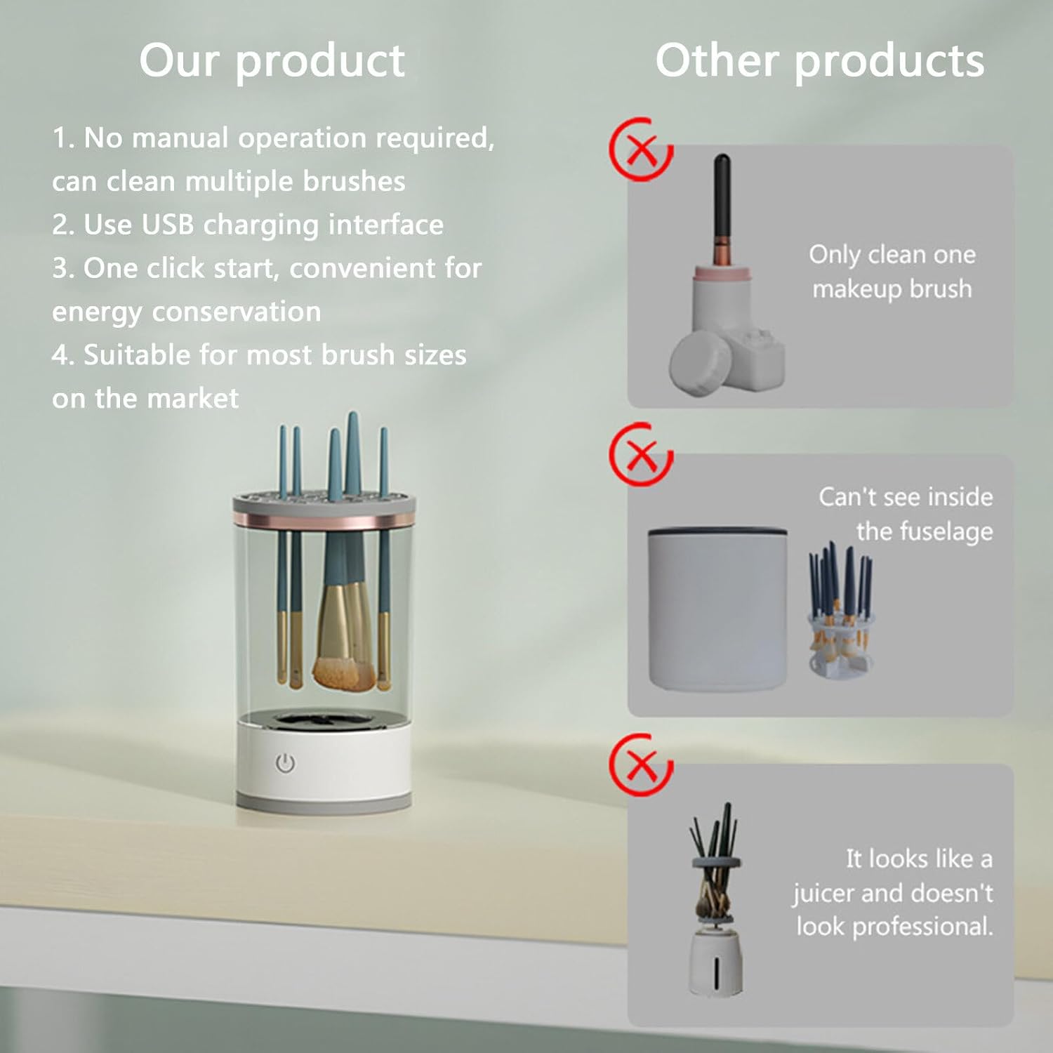 Makeup Brush Cleaner for All Size Makeup Brushes Deep Clean Brushes Blender Clearer Machine Eyeshadow Brush Cleaner Automatic Electric USB Power