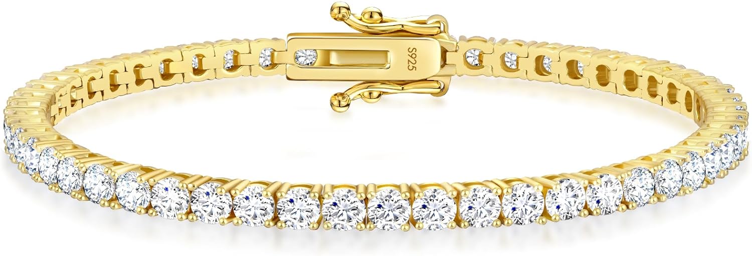 KRKC&CO Lab-Grown Moissanite Tennis Bracelet Women, Luxury Anniversary Wedding Bridal Gift for Wife, 2.2-13.8 ct.tw, D Color VVS1, 925 Sterling Silver 14K Golden Plated, Hypoallergenic, Everyday Jewelry