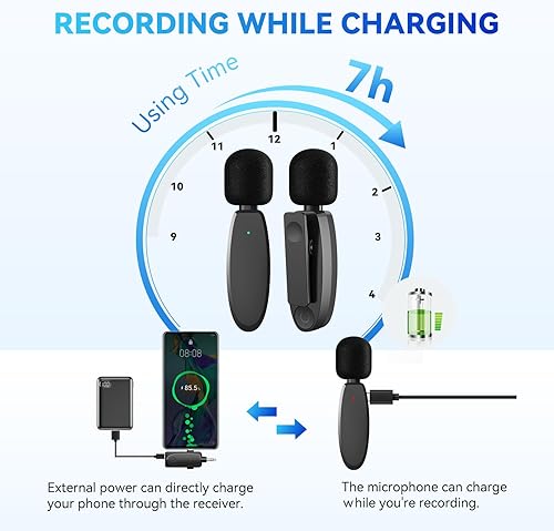 Miniatura 6 de MAXTOP Mini micrófono inalámbrico 3 en 1 para iPhone, Android y cámara, micrófonos dobles inalámbricos de 2.4G con reducción de ruido, grabación de