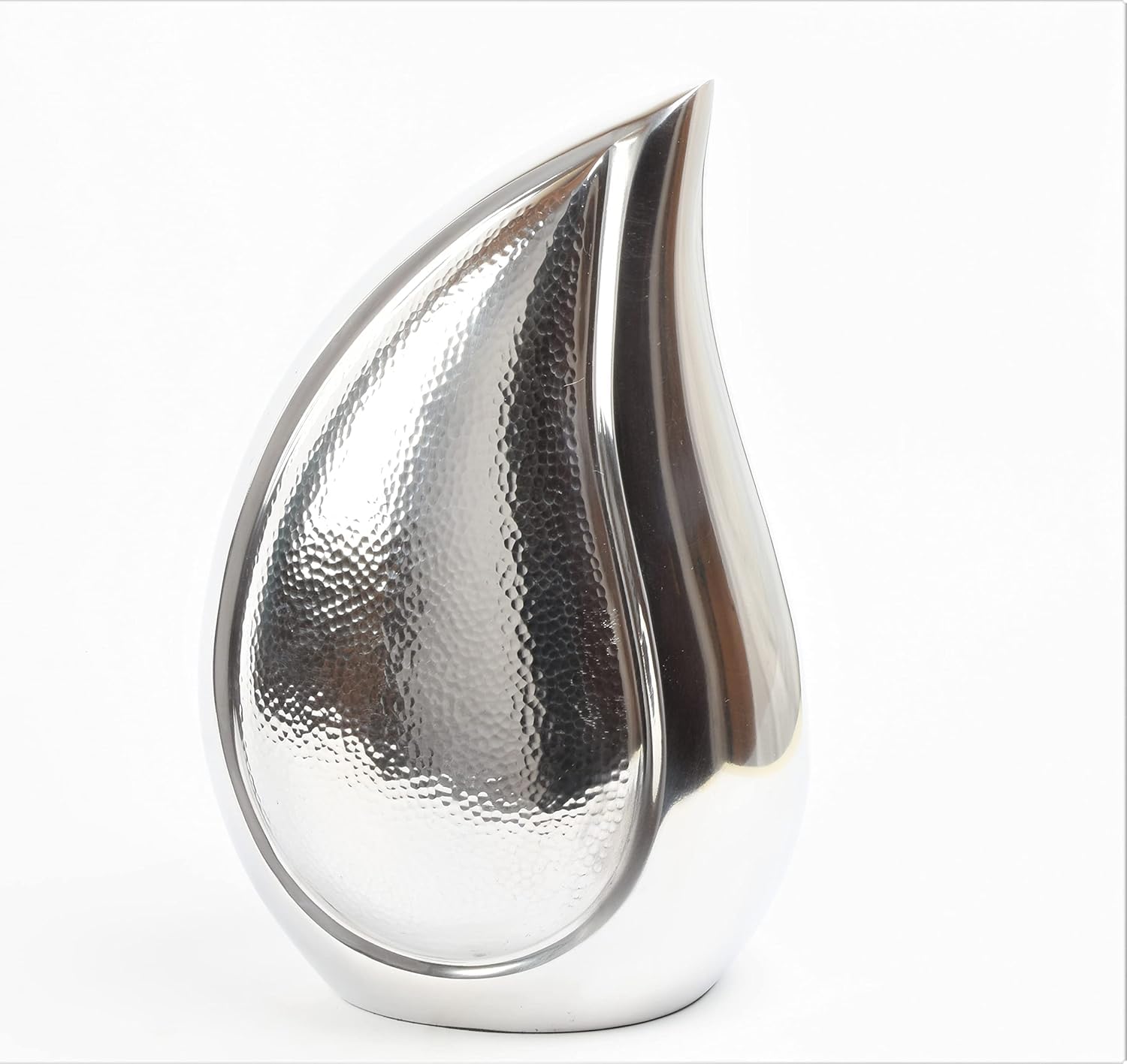 Aluminium Teardrop Urn ashes cremation funeral keepsake memorial Adult Capacity Handcrafted 12 Inch Secure Threaded Base Design (Silver)