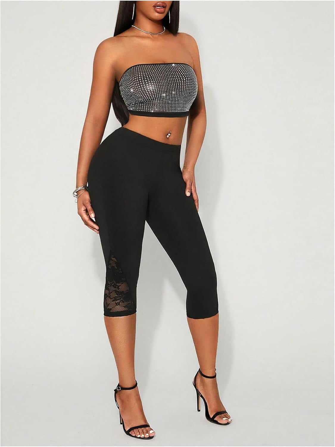 SHENHE Women's Capri Leggings Lace Patchwork Low Rise Elegant Going Out Leggings Skinny Pants