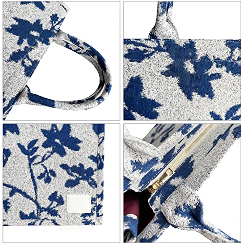 Vodiu Canvas Tote Bag Women's Shoulder Bags Printing Shopper Handbags Large Capacity Wedding Party Travel Beach Bag Blue #TOP5