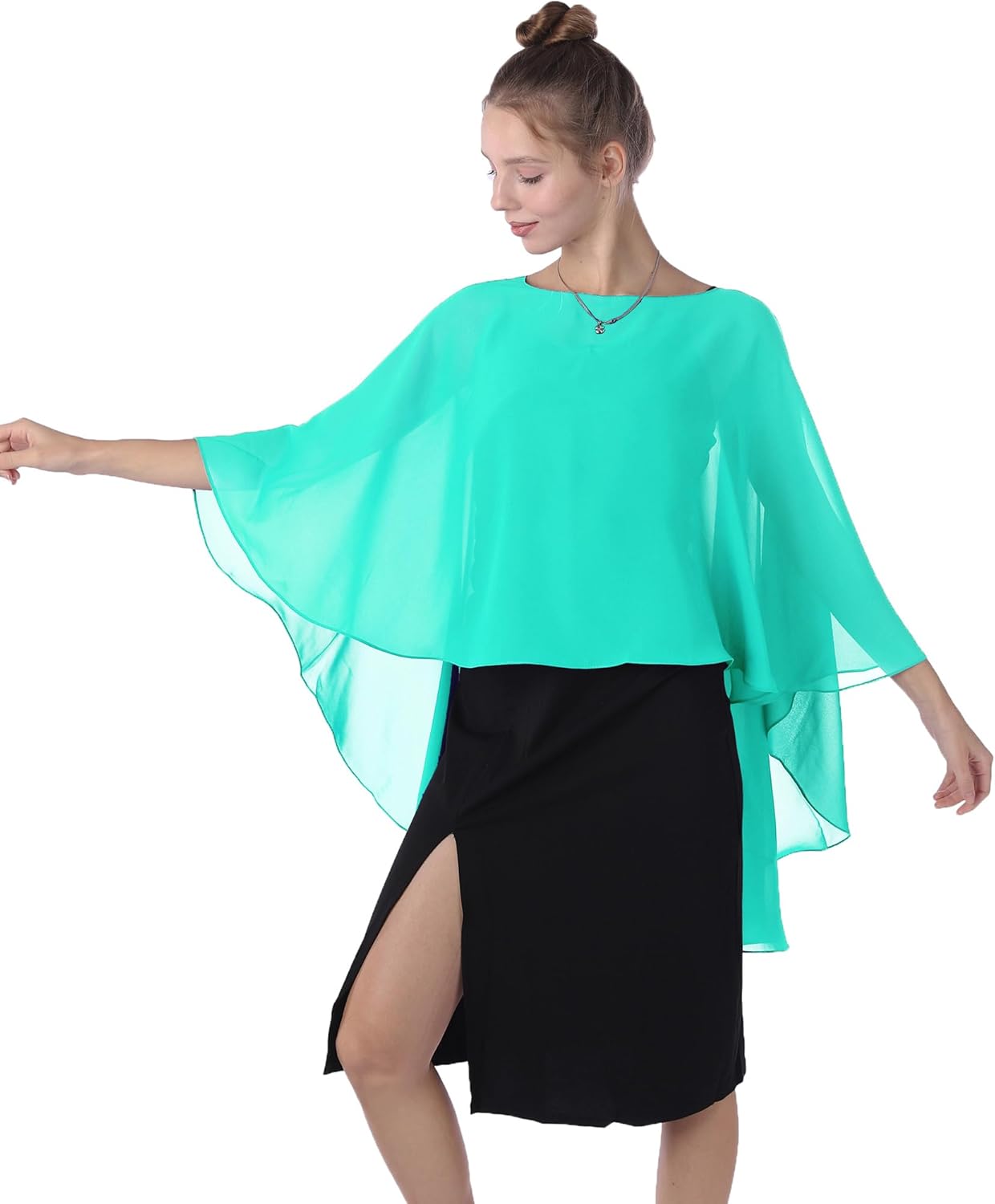 Baoqiya Chiffon Capes Sheer Capelets Long Cape Poncho For Women Plus Size